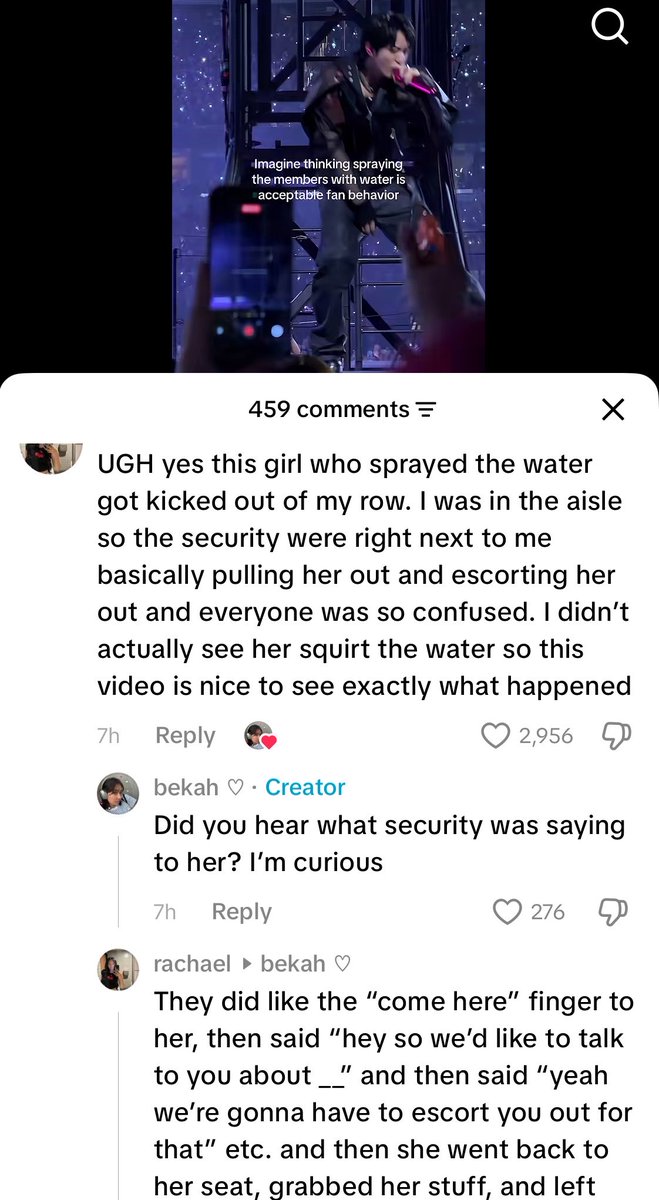 not7withyou's tweet photo. i’ll sleep peacefully knowing that the weirdo who sprayed jin with water got kicked out of the concert. https://t.co/BVwec12oaQ