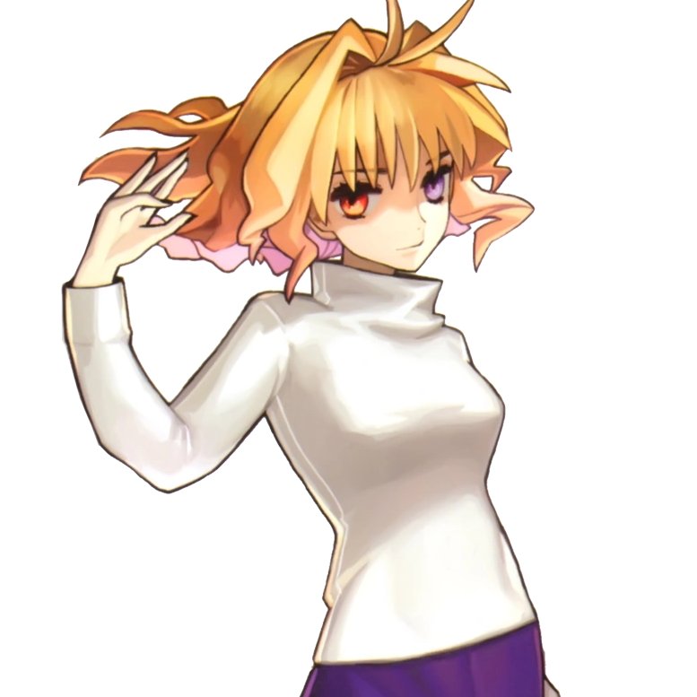 KaroshiMyriad's tweet photo. Arcueid's Record 3D look reconfirms both her eyes are red in her Berserker state, as opposed to the original where she has one red and one purple eye. In the original, both her eyes are red only when she regains her sanity.

In Record, she wears a necklace and you can now see her granny skirt has a slit, which matches the design of Remake's Red Arcueid.