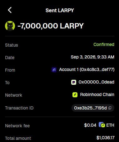 LarpingCat_RH's tweet photo. Just burned another 7 million tokens . 
ID: 0xe3b2560324170e88fccf7304aec3e83924dbede488078e6500c5cb1b6717195d

Total burns: 24 millions https://t.co/jIDZuaodNv