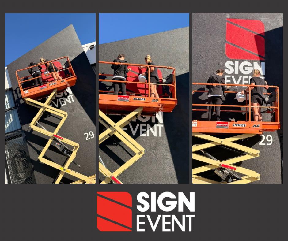 MercedesFehac's tweet photo. Tradie ladies on the tools! Nadine and Hannah put the finishing touches on the new Sign Event factory facade today. https://t.co/VBFAn9IyW1