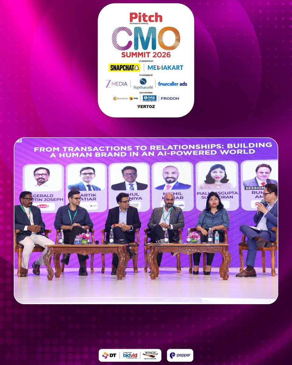 e4mtweets's tweet photo. At the #PitchCMO Summit 2026 Bengaluru, Gerald Martin Joseph, Kartik Patiar, Lakshman Velayutham, Nikhil Kumar and Piali Dasgupta Surendran come together for a Panel Discussion, chaired by Ruhail Amin, Senior Editor, BW Businessworld & exchange4media Group, on “From Transactions to Relationships: Building a Human Brand in an AI-Powered World,” exploring how brands can build meaningful human connections while navigating an increasingly AI-driven marketing landscape.

GERALD MARTIN JOSEPH - 
“Even in the current age of AI, for the food industry, there are only three factors that matter: taste, distribution, and availability. AI, in this case, can only do so much, as taste, distribution, and availability have to be managed by humans.”

KARTIK PATIAR - 
“On ShareChat, we have a lot of hyperlocal, vernacular voices that create a lot of content in local languages. We have noticed that creators have built an authentic human touch and emotional connection with the community, so they share meaningful content with the community. A person creating content in Bhojpuri today can now reach a much wider audience with the help of AI. It can replicate the content in many other languages and reach a much wider spectrum.”

RAHUL ADANIYA - 
“When we talk about AI, there is always a lot of commotion and fear about whether it will take away jobs. But if we look back, we can see that when computers came, we adopted them; when calculators came, we adopted them. So, even with AI, we have to embrace it. At Shriram Life Insurance, we have leveraged the power of AI to create the film we want while also optimising costs.”

NIKHIL KUMAR - 
“Human touch is important. Every brand in India speaks about ROI and ROAS, but very few talk about return on brand trust. At Truecaller, we are trying to play into that narrative. For us, AI becomes important as we have a lot of data to work with, but the human touch is equally important, as ultimately, it is a human who is using the product for the purpose of keeping themselves safe.”

PIALI DASGUPTA SURENDRAN - 
“Like all other industries, real estate is very much adopting AI, but at the end of the day, real estate is a very high-ticket-size product. It is not an impulse buy, so the human touch becomes very important. It involves the person visiting the site, visiting the model apartments, interacting with the sales team, and having multiple meetings. That is something no AI can do. The first point of contact can be AI through an AI ad, but from the moment they move to a pre-sales call, it is all about human touch.”

#PitchCMO #HumanBrand #AI #BrandBuilding #MarketingLeadership #e4m