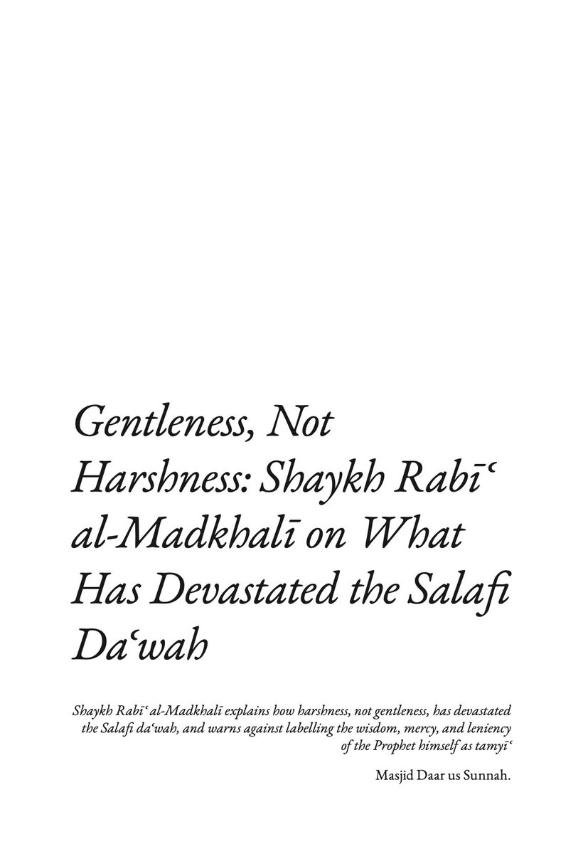 DaarusSunnah's tweet photo. O brothers, these people do not realise! Otherwise, by Allah, they would be compelled to label the Messenger as a mumayyiʿ [one who waters down the methodology], and likewise the Companions and the scholars of this Ummah as mumayyiʿūn! 

This is what their severe and destructive harshness entails, the very harshness that has devastated the Salafi daʿwah. It would entail that the Messenger himself, who called to gentleness, wisdom, and leniency, be labelled a mumayyiʿ.

We seek Allah’s forgiveness!