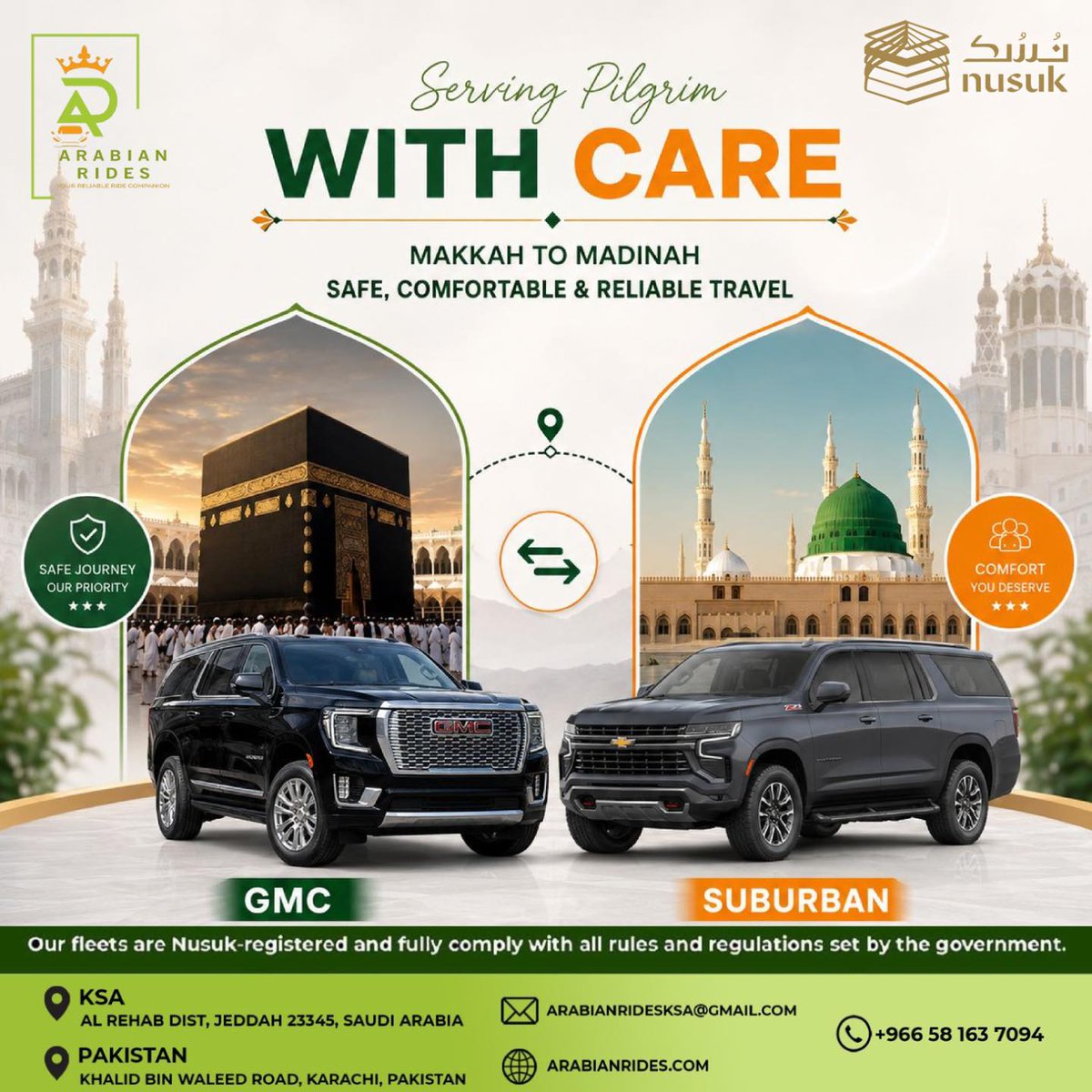 JeroldMalpass's tweet photo. Safe, comfortable, and reliable travel from Makkah to Madinah. Book your ride now: 00966581637094 https://t.co/IsfHQOOLZM