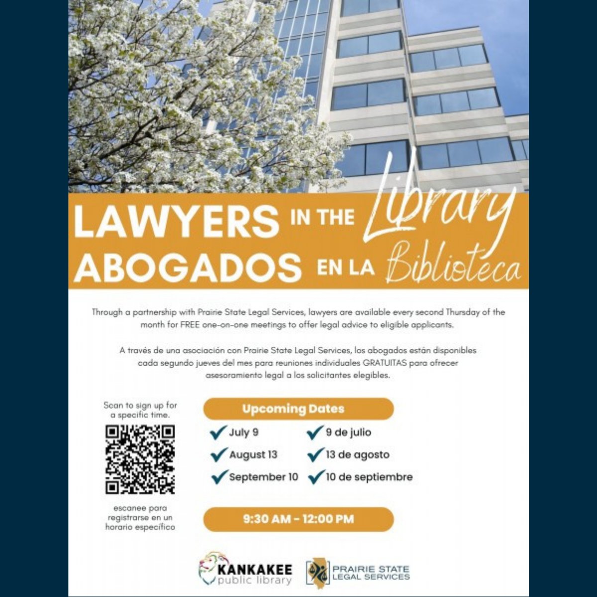Prairie_State's tweet photo. NEXT WEEK: PSLS will be at the Kankakee Public Library from 9:30 a.m. to noon on September 10 for Lawyers in the Library. Please register: https://t.co/G1vboDAOUI #PSLS #PursuingJustice #RestoringHope https://t.co/rnjC0dTLXM