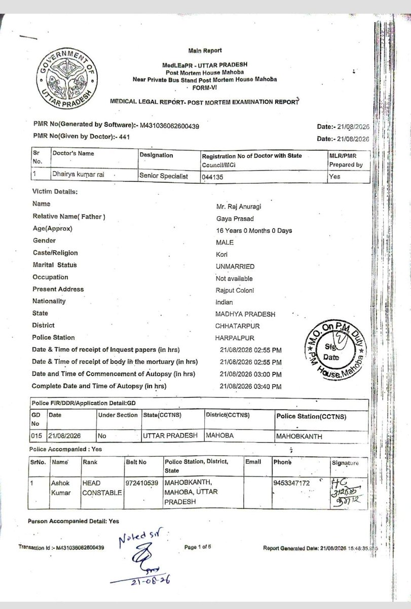 khemck10's tweet photo. 🚨 URGENT APPEAL FOR JUSTICE FOR MINOR LATE RAJ ANURAGI (KORI), CHHATARPUR, MP 🚨

I seek urgent intervention in the deeply disturbing death of Late Raj Anuragi (Kori), aged about 16 years, resident of Harpalpur, District Chhatarpur, Madhya Pradesh.

A Zero FIR was registered at PS Mahobkanth, District Mahoba (UP) and subsequently transferred to PS Harpalpur, District Chhatarpur (MP).

The family has alleged that Raj was murdered and that his body was subsequently found in the railway-track area. His Post-Mortem Report records the cause of death as:

“Shock and hemorrhage due to ante mortem injuries.”

Detailed representations, along with the FIR, complete Post-Mortem Report, photographs and other relevant material, have already been emailed to the SP and District Magistrate, Chhatarpur. Unfortunately, no substantive response has been received so far.

Today, I repeatedly attempted to contact the senior district authorities during office hours, but could not establish communication. Yesterday, when I was able to speak briefly with the concerned senior police authority, I found the response unfortunately unsatisfactory and non-cooperative considering the seriousness and sensitivity of the death of a 16-year-old child.

We are NOT asking the authorities to prejudge the guilt of anybody.

We respectfully demand:

1. A FAIR, SCIENTIFIC & TIME-BOUND INVESTIGATION into the circumstances leading to Raj's death.

2. Preservation and examination of CCTV footage, CDR/mobile-location data, railway records, digital evidence and all relevant forensic/biological evidence.

3. Investigation of the role of all persons named in the FIR and appropriate legal action strictly in accordance with the evidence and law.

4. Protection of Raj's parents, sister/complainant and other material witnesses.

5. Immediate statutory relief and rehabilitation of the bereaved SC family under the SC/ST (Prevention of Atrocities) Act/Rules.

6. ₹1 CRORE financial assistance/compensation to the bereaved family, including applicable statutory and additional Government relief.

7. Suitable Government employment for one eligible member of the bereaved family, subject to applicable rules/policy.

8. A supplementary expert/Forensic Medical Board opinion, wherever appropriate, to scientifically examine whether the complete injury pattern is consistent with railway impact and whether any injuries indicate another mechanism preceding the railway trauma.

A 16-year-old child has lost his life. His grieving family deserves TRUTH, PROTECTION AND JUSTICE.

I respectfully request the Hon'ble Chief Minister of Madhya Pradesh, senior police leadership, District Administration and concerned constitutional/statutory authorities to take immediate cognizance and ensure a transparent, impartial and professionally supervised investigation.

Kind attention:
@CMMadhyaPradesh
@DrMohanYadav51
@NCPCR_
@MSJEGOI
@RailMinIndia
@RPF_INDIA

#JusticeForRajAnuragi
#JusticeForRaj
#RajAnuragi
#Chhatarpur
#Harpalpur
#MadhyaPradesh
#SCSTAct
#ScheduledCastes
#DalitRights
#JusticeForSC
#ChildRights
#JusticeForChildren
#FairInvestigation
#ImpartialInvestigation
#ForensicInvestigation
#HumanRights
#StopAtrocities
#JusticeForAll

— Er. Khem Chand Koli
National President/Founder
Akhil Bhartiya Yuva Koli/Kori Samaj (Regd.), Delhi, 9810130544.