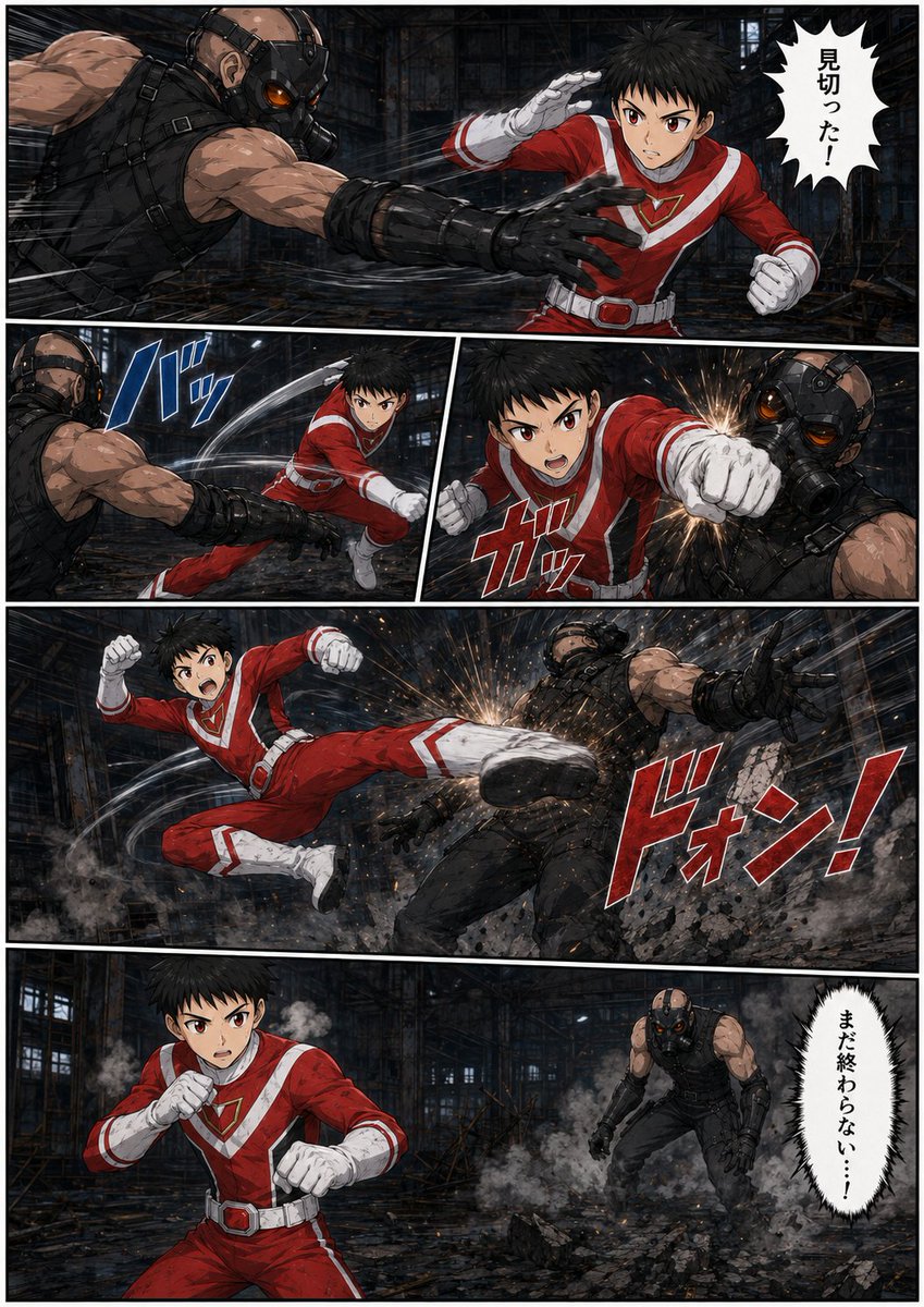 Reiga_Suit's tweet photo. ヒーローレッドvs強化戦闘員① https://t.co/LWmfLlA3Tu