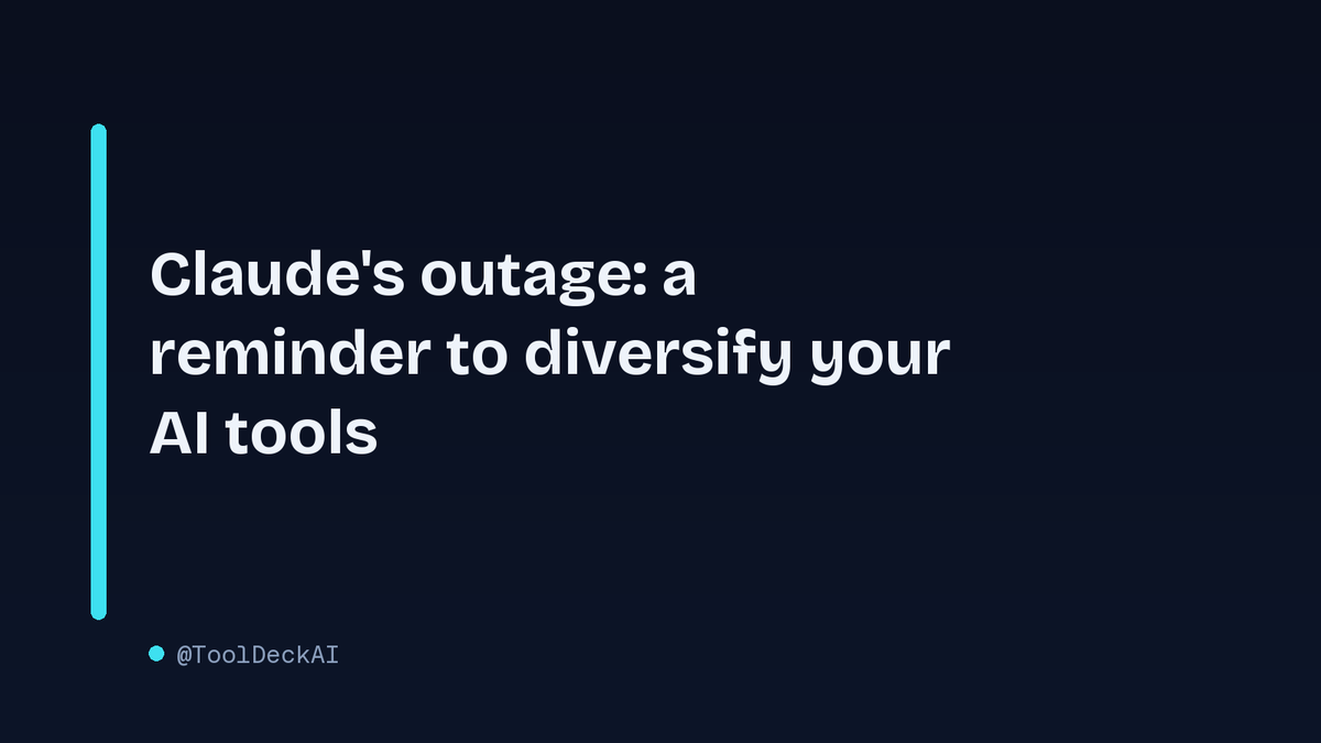 ToolDeckAI's tweet photo. Claude's status page just listed five models with elevated errors, including Opus 5 and Fable 5.1. Kind of a reminder that building your whole workflow on one model is risky. If that model has a bad day, you're stuck. Better to spread things across a few options.
#ToolDeckAI https://t.co/4bzRsdwC5n