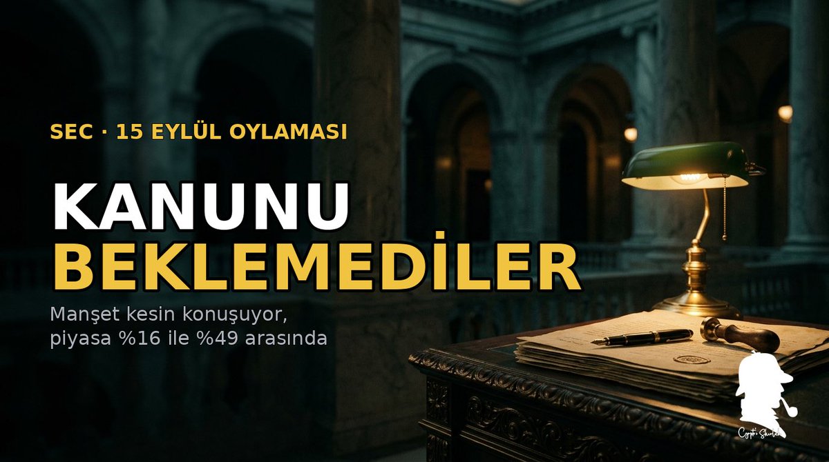 CyrptosSherlock's tweet photo. "Kanun bu ay geçer" diyen adam, kanun geçmezse ne olacağını çoktan yazmış 🔍

SEC Başkanı Paul Atkins dün Fox Business'a konuştu: Clarity Act 15 Eylül'de Senato'da oylanacak, geçmesini bekliyorum, Başkan'ın masasına gider.

Manşet şöyle okundu: Clarity geliyor.

Takvime bakınca tablo başka 👇

15 Eylül bir usul oylaması. Tasarı Temsilciler Meclisi'nden Temmuz 2025'te geçti, Senato komisyonundan Mayıs 2026'da çıktı. O günden beri yerinde sayıyor.

Takılan madde kripto değil. Trump ailesinin kripto işlerine dair bir etik hükmü. Bir de stablecoin ödülleri ve finansal suç başlıkları 📄

Piyasa ne diyor 🧾

Polymarket bu yıl yasalaşma ihtimaline %16 veriyor. Kalshi %49. İki tahmin piyasası aynı soruya otuz üç puan farklı cevap veriyor. Kimse emin değil, manşet hariç.

Şimdi asıl kısım 🕵️

SEC 18 Ağustos'ta kendi kural taslağını yayınladı. Adı Regulation Crypto Assets.

İçinde ne var 👇

📌 4 yılda bir 5 milyon dolara kadar kayıtsız token ihracı
📌 Her 12 ayda 75 milyon dolara kadar ihraç, mali tablo şartıyla
📌 Proje merkeziyetsizleşince "menkul kıymet" tanımından çıkma limanı
📌 Eyalet kanunlarının üstüne geçen federal muafiyet

Yani SEC, Kongre'nin yazması beklenen şeyin kendi yazabildiği kısmını çoktan yazdı. Atkins bunu bugün "en tarihi adımımız" diye anlatıyor.

Bir katman daha var 🧠

CFTC başkanı Ağustos'ta daha açık söylemişti: kanun çıkmasa da kripto piyasa yapısını biz kuracağız.

İki düzenleyici de aynı şeyi yapıyor. Kanunu savunurken, kanunsuz senaryonun altyapısını döşüyor.

Dedektif notu 🧭

Atkins'in kendi cümlesi şu: sadece kanun kalıcı olur, yönetmeliği bir sonraki SEC geri alabilir.

Yani 15 Eylül'de oylanan şey bir kural değil, kuralın raf ömrü. Yönetmelik dört yıllık, kanun kalıcı. Fark orada.

Sence Clarity bu yıl yasalaşır mı, yoksa SEC'in kendi yazdığı taslak fiilen kanunun yerine mi geçer? 👇

Bu içerik bilgilendirme amaçlıdır, yatırım tavsiyesi veya yatırım danışmanlığı niteliğinde değildir.