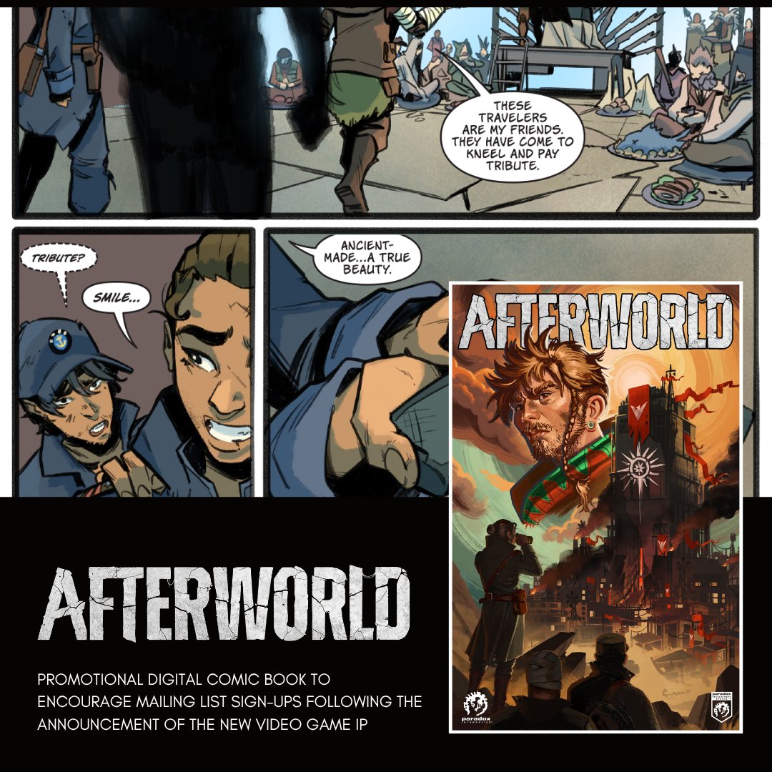 ReadDGC's tweet photo. Following our collab on @CrusaderKings, @PdxInteractive approached DGC again...

This time for a comic book based on @AfterworldPDX, a grand strategy game set in an original post-apocalyptic North America.

Sign up to the mailing list to get the comic! 👇
https://t.co/hJWypQG7pR https://t.co/u5hLwQ0AWZ