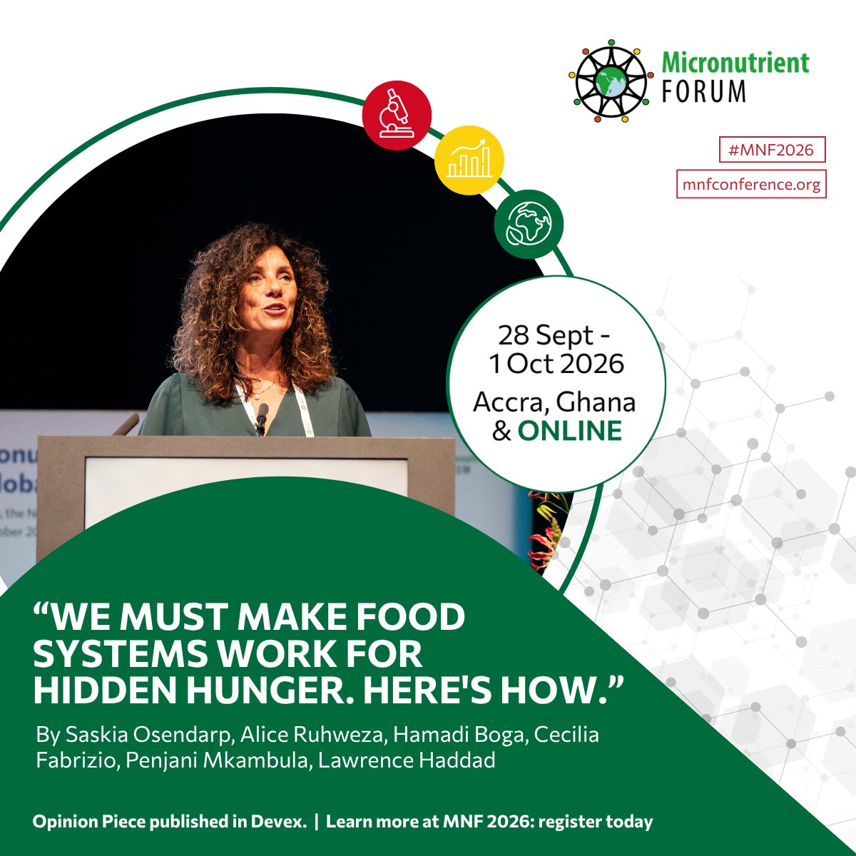MNForum's tweet photo. With #AFSForum2026 underway &amp; #MNF2026 approaching, leaders have a key opportunity to turn evidence into action.

Our new @Devex opinion piece with @AGRA_Africa &amp; @GAINalliance explores how #foodsystems can better address #HiddenHunger.

🔗https://t.co/n8fliQbP5O https://t.co/71bX4HYqd7