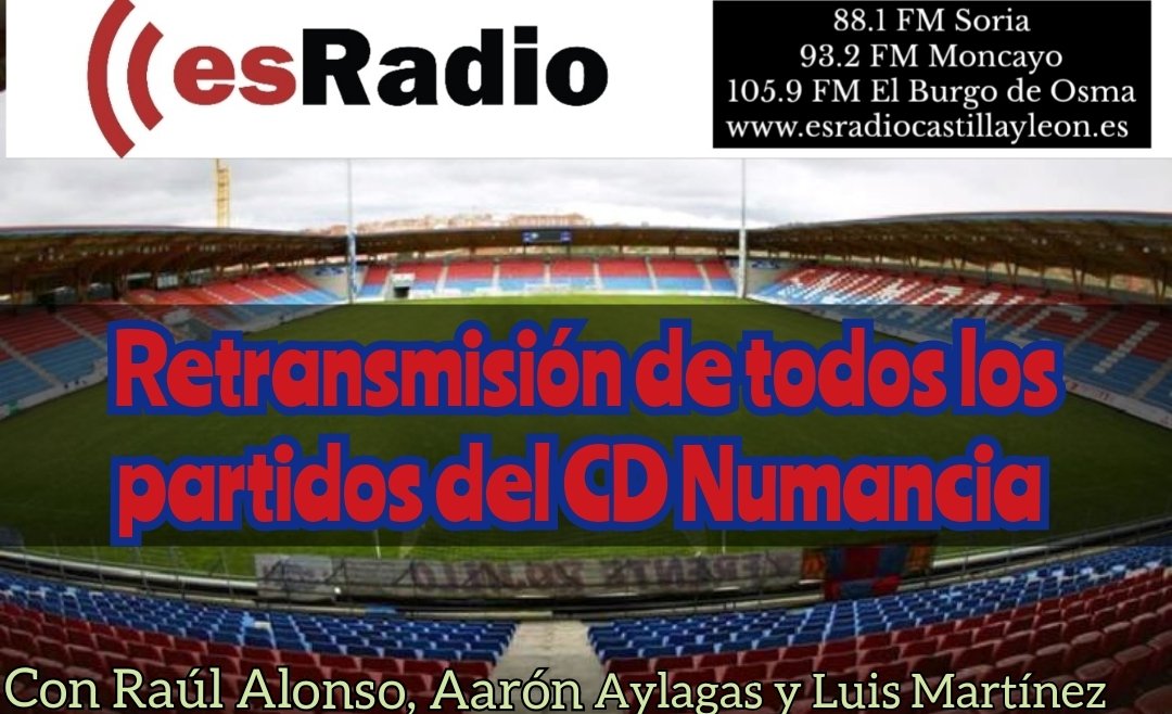 soriaesradio's tweet photo. ¡C⚽MENZAM⚽S! 🎤🎧  
📻 88.1 FM (Soria) // 93.2 FM (Moncayo) // 105.9 FM (El Burgo de Osma) 
📱🖥️ https://t.co/fZtjquQMA8
📅 6 de septiembre
⏱️ 11:30 horas
⚽ @AtleticoPaso - @cdnumancia
🎤 Raúl Alonso, Aarón Aylagas y @MargonluLuis https://t.co/KmIw7SqO29