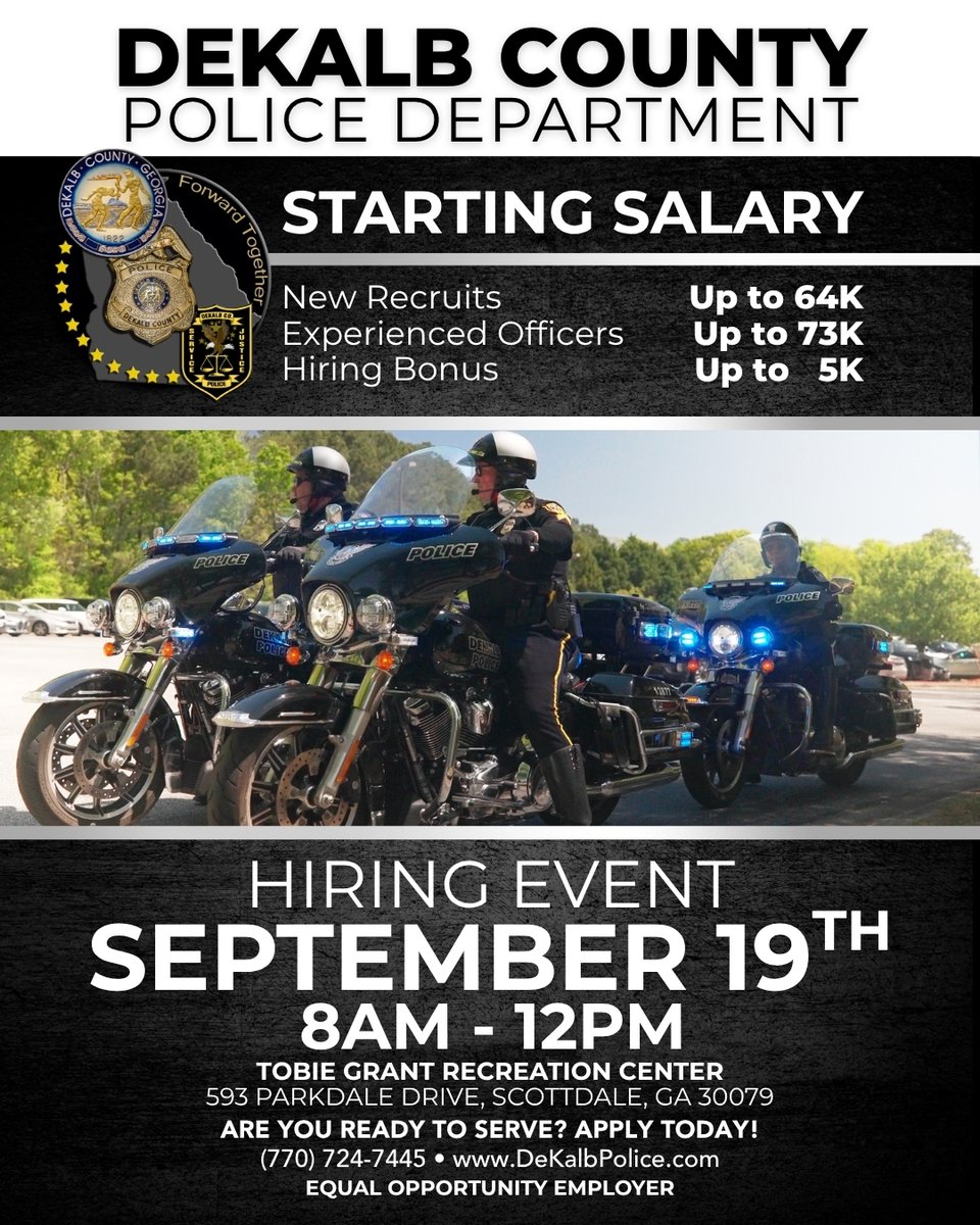 DeKalbCountyPD's tweet photo. 🚔 BECOME A DEKALB COUNTY POLICE OFFICER 🚔
We want dedicated men and women as DeKalb County Police Officers. Join us to take the first step in your career at the DeKalb County Police Department. For more information, visit https://t.co/bgZgnHT7ik. #WeAreDKPD https://t.co/RnuZG69mzQ