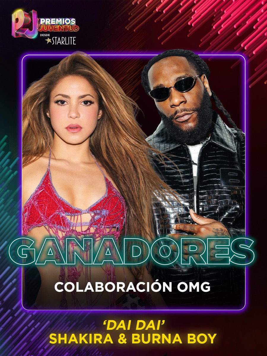SonyMusicRD's tweet photo. Felicidades‼️ El #PremiosJuventud a “Colaboración OMG” es para @shakira y @burnaboy ✨ @PremiosJuventud https://t.co/d9zKVWfAm4