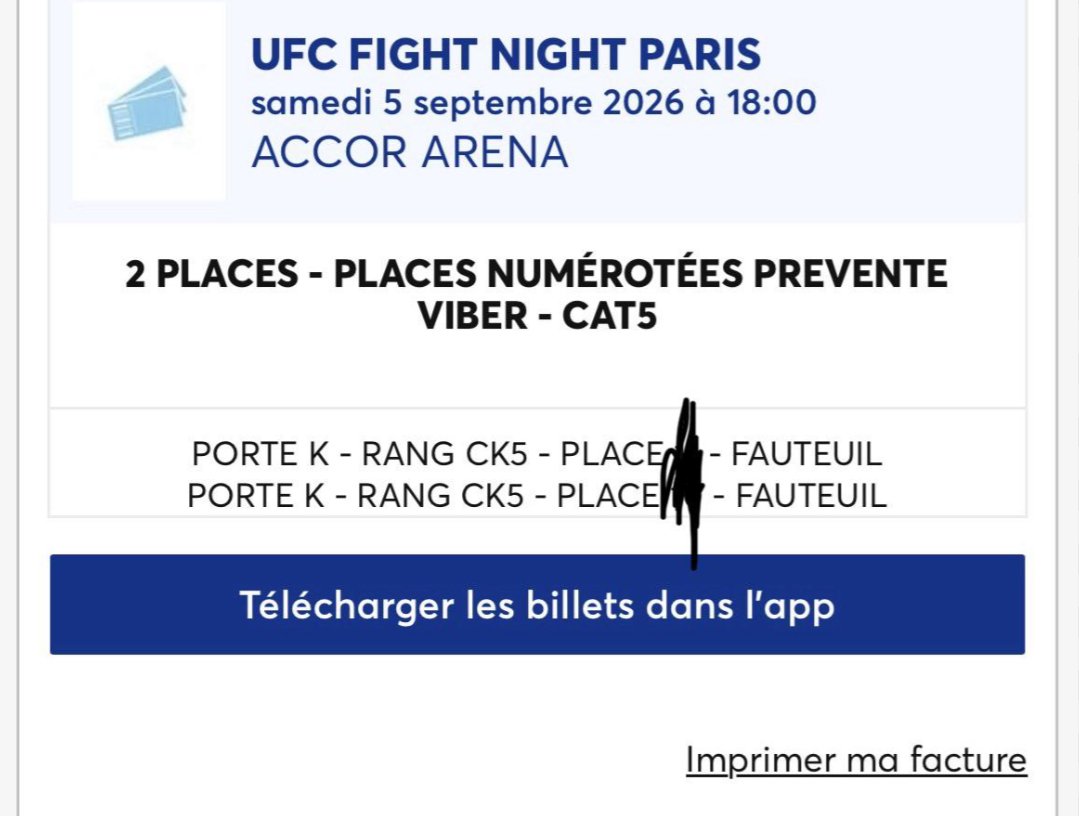 marionn9n's tweet photo. Coucou 😊 
Je vends 2 places 🎫 Pour le UFC Fight Night 🥋⚔️ à Paris 🇨🇵
Ce Samedi ✨5 Septembre ✨ 
Catégorie 5 prix 150€ l'unité 
Veuillez m'envoyer un message si vous cherchez 🎫 #UFCFightNight 
#AccorArena @Accor_Arena  @ufcfightnight @UFCFightPass #Vends #Place #UFC #Paris https://t.co/f8bBakJ9PN
