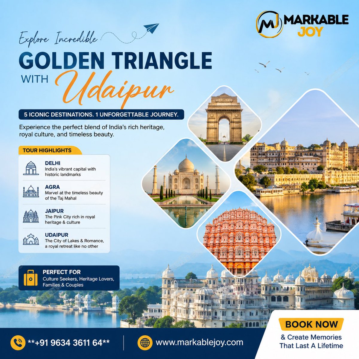 Markablejoy's tweet photo. 🌸🇮🇳🏰 Explore the colors, culture and royal heritage of India with a Golden Triangle Tour with Udaipur, featuring trending Golden Triangle Rajasthan Tour, popular Udaipur Travel Package, famous Taj Mahal, City Palace, Hawa Mahal, and scenic Lake Pichola ❤️✨ #viral #trend #grow https://t.co/qL9V0aWV8X