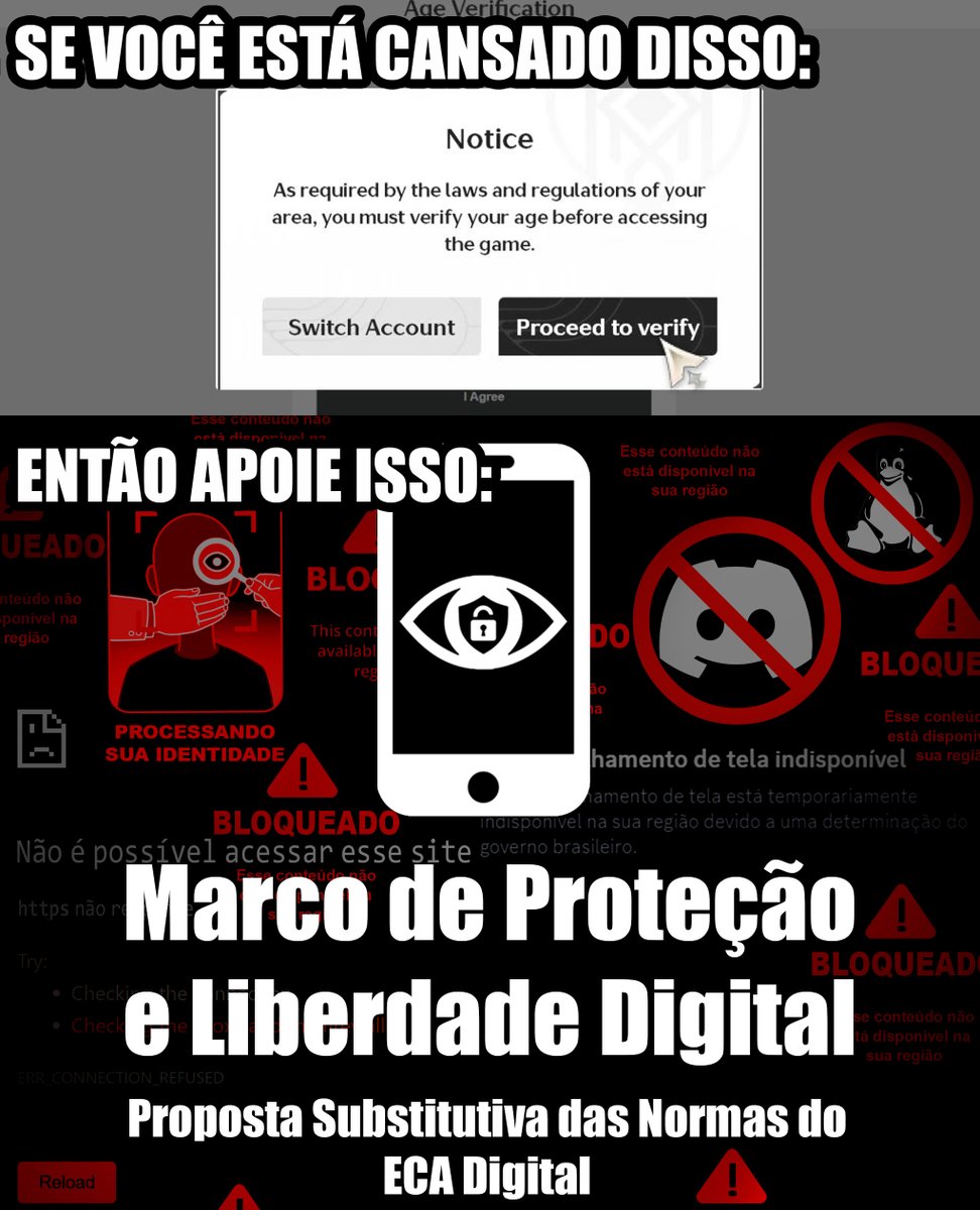 fellyume's tweet photo. Mais um exemplo de como a Lei Felca é EXTREMAMENTE PREJUDICIAL para TODOS os brasileiros na internet.

"Se você é adulto não tem porque ser contra a Lei Felca" eles te disseram.

PELO FIM DISSO, APOIE O MARCO DE PROTEÇÃO E LIBERDADE DIGITAL!

INSTRUÇÕES:
https://t.co/O66rDYCiV1 https://t.co/ODT728Ve1g