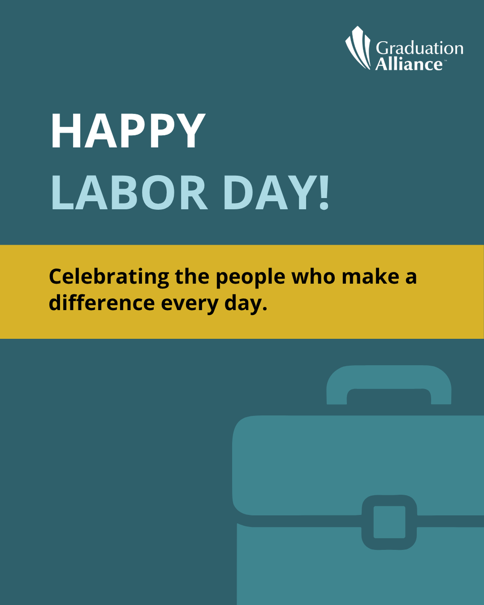 GradAlliance's tweet photo. This Labor Day, we're grateful for the people whose hard work and dedication make a difference in their communities every day. 

Wishing our team, partners, educators, and school communities a restful and well-deserved Labor Day! 💙 https://t.co/AUcdx7NrtM