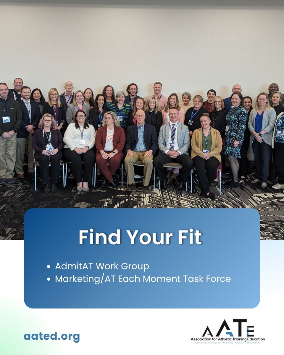 AssocATEdu's tweet photo. AATE should really… 👀
Finish the sentence, then help shape what comes next.
Bring your ideas to the table, build connections and have a voice in AATE’s priorities.
Explore opportunities: https://t.co/ZABRavd60J
#AATE #AthleticTraining #ATeducation https://t.co/oecpQdeJx8
