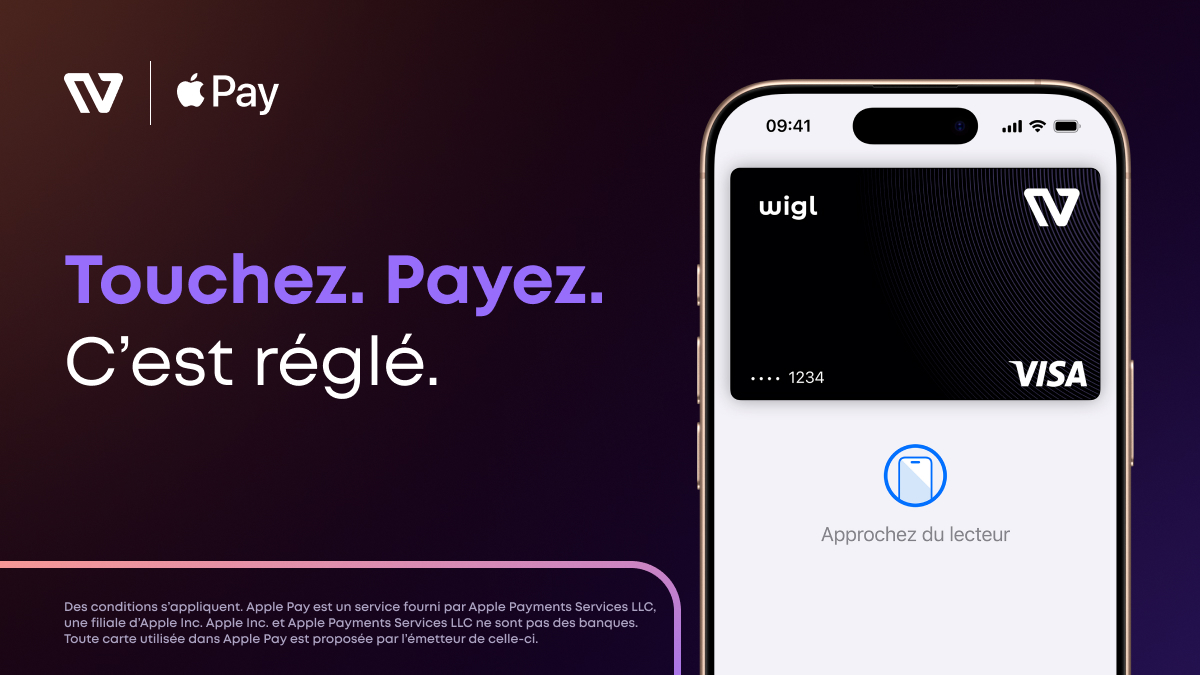 WiglApp's tweet photo. Apple Pay est un moyen sécurisé de payer avec votre carte Wigl en un simple contact ou regard, en ligne et dans les applications.

Vous pouvez éviter de saisir vos informations personnelles, notamment votre numéro de carte ou votre cryptogramme visuel. https://t.co/y1zfeZWy0S