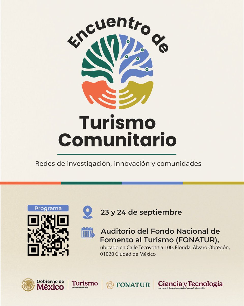 SECTUR_mx's tweet photo. ¡Súmate al Encuentro de Turismo Comunitario! 🤩🌿

Un espacio para dialogar, compartir experiencias y construir soluciones que fortalezcan el turismo comunitario en México, vinculando comunidades, prestadores de servicios, academia e instituciones públicas. Participa en mesas de diálogo, actividades de vinculación y construcción de redes. 🙌

¡Tu experiencia y conocimiento también pueden transformar el turismo comunitario! ✨