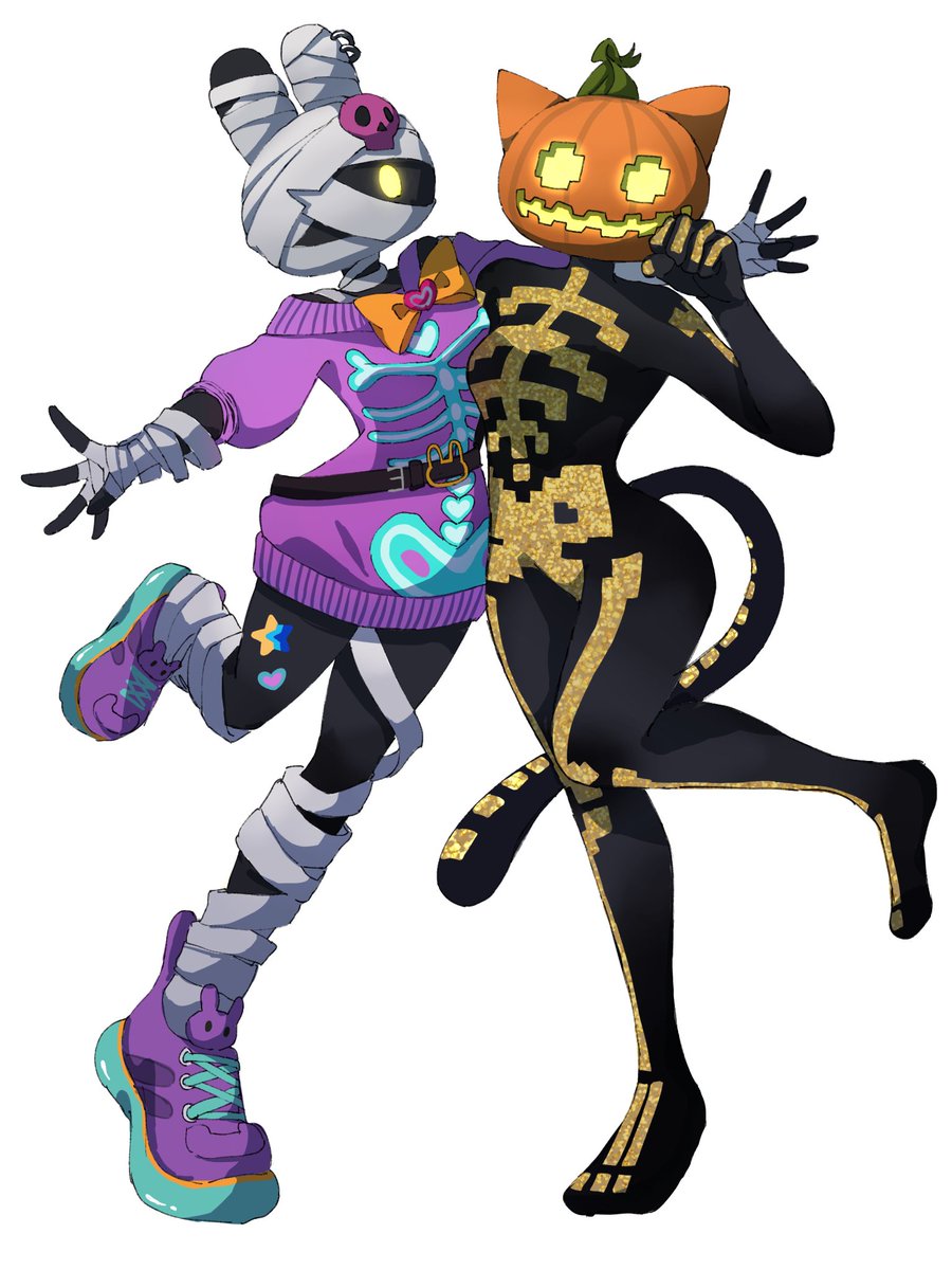 _somu2a_'s tweet photo. A cat with a pumpkin head and a rabbit wrapped in bandages🐱🐰 https://t.co/7ccCPR3l8T