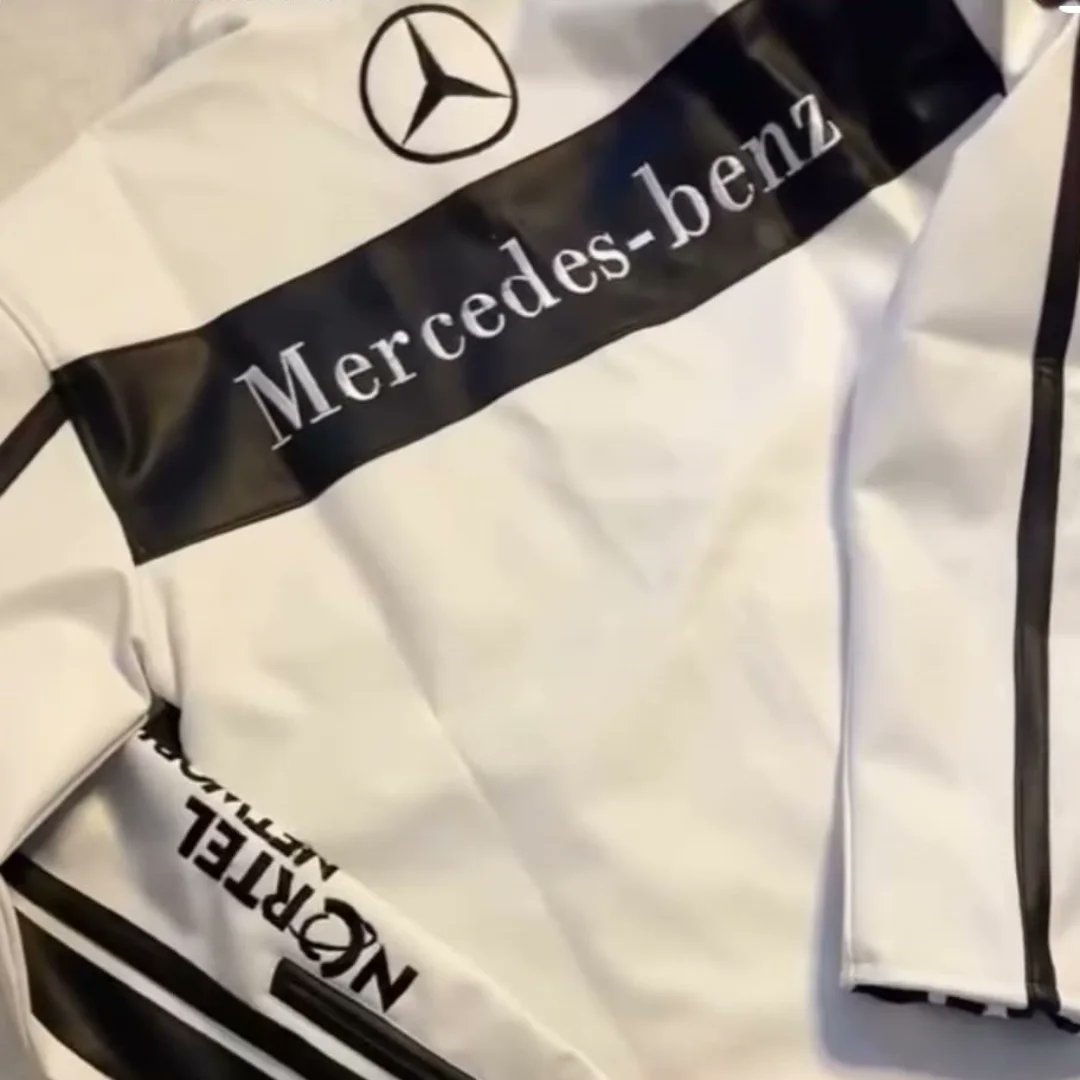 LinaBeazer's tweet photo. DM us to get your F1 leather jacket. Worldwide delivery. Mercedes Formula 1 Racing embroidered leather jacket. https://t.co/dpJG52a2CL