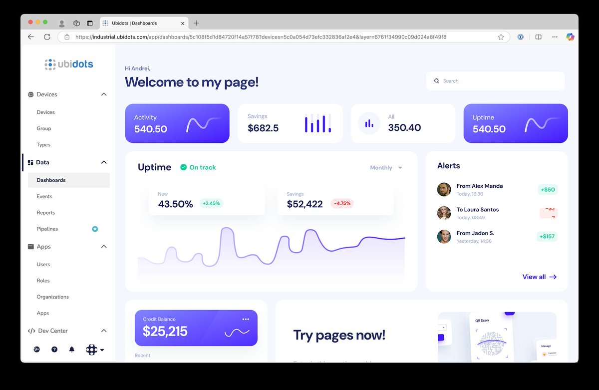 ubidots's tweet photo. Build fully custom visualizations for your dashboards with HTML, CSS, and JavaScript — the Pages module gives you full control, without leaving Ubidots. https://t.co/DkJmKZVXhT https://t.co/QQORzytAKe