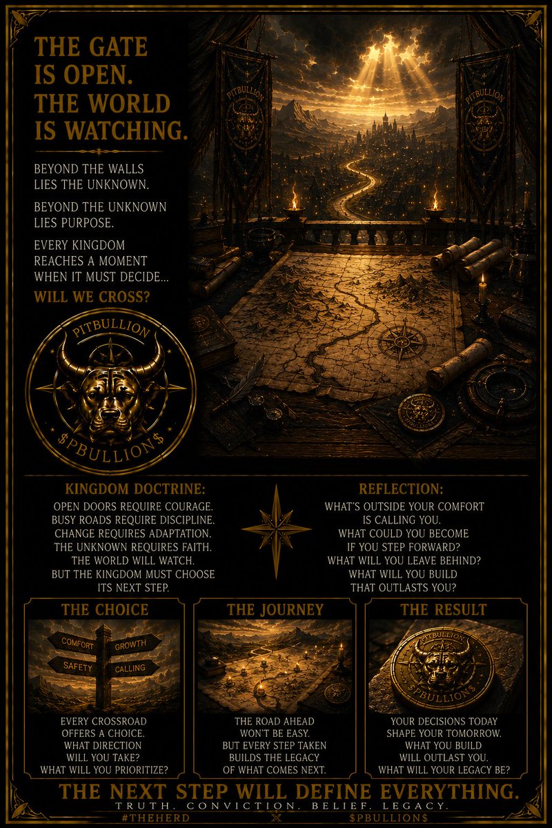 ThePitBullion's tweet photo. The gate is open.

The path ahead won't wait forever.

Comfort is familiar.

Purpose demands movement.

The next step belongs to those willing to take it. 🐂👑

#TheHerd $PBULLION
#memecoin #memecoin100x 
#crypto https://t.co/VO9LNAe3d6