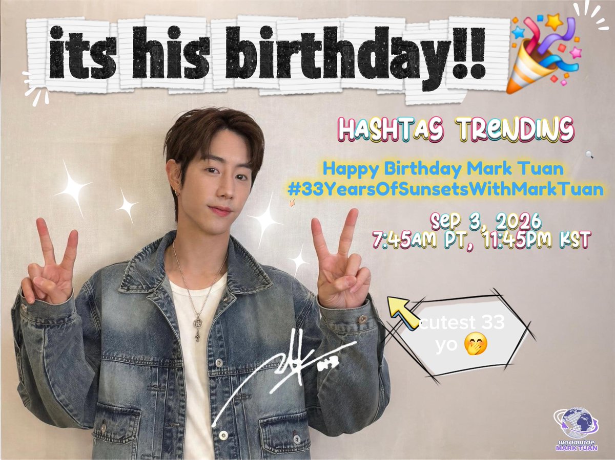 wwmarktuan's tweet photo. HBD to our cutest 33 yo! ☺️

HAPPY BIRTHDAY MARK TUAN
#33YearsOfSunsetsWithMarkTuan
@marktuan @DNAmngmnt https://t.co/jwI4ePYey6