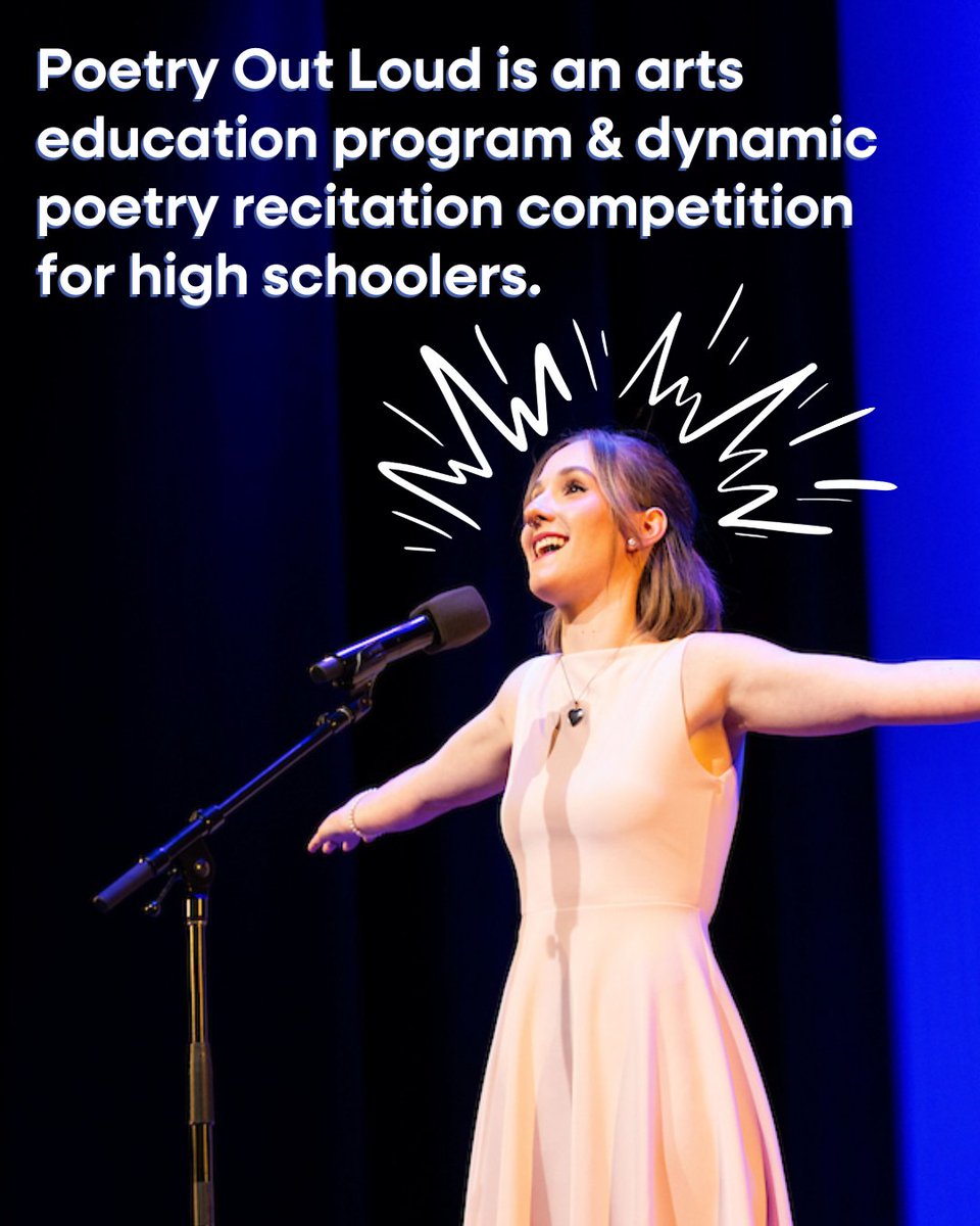 NEAarts's tweet photo. Poetry Out Loud is BACK for the 2026-2027 school year!

Make sure your school/org registers for this FREE arts education program &amp; recitation competition for high schoolers! 🎙✨

Find your state coordinator: https://t.co/yp67NLInHk https://t.co/Zl0huZI8z6