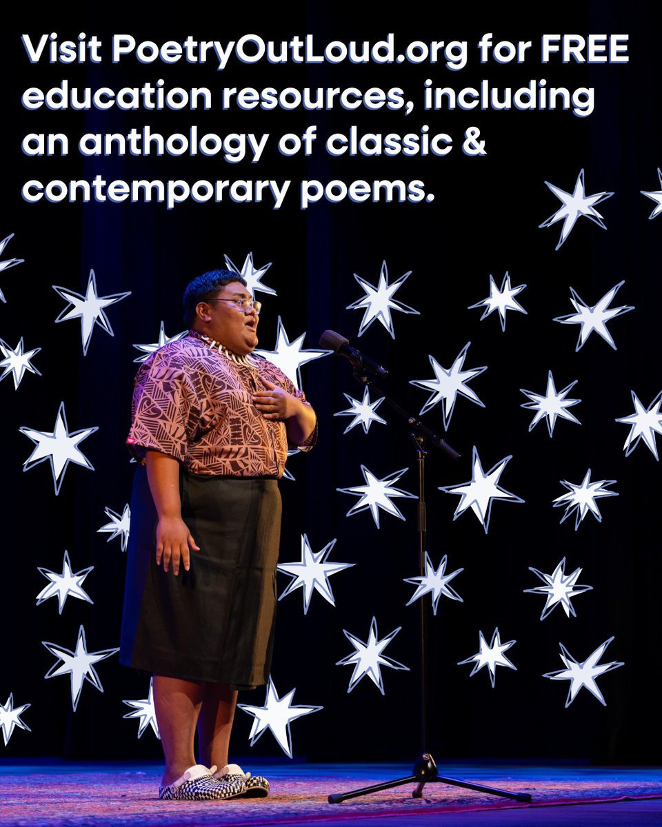 NEAarts's tweet photo. Poetry Out Loud is BACK for the 2026-2027 school year!

Make sure your school/org registers for this FREE arts education program &amp; recitation competition for high schoolers! 🎙✨

Find your state coordinator: https://t.co/yp67NLInHk https://t.co/Zl0huZI8z6