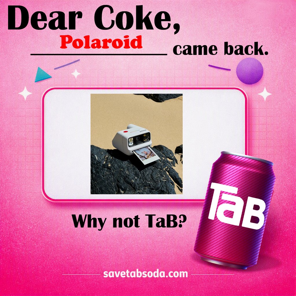 SaveTaBSoda's tweet photo. The comeback story of @Polaroid is nothing short of remarkable! @CocaCola we'd like to see a similar comeback story with our favorite soda! #SaveTaBSoda #BringBackTaB https://t.co/9o9xny58OY