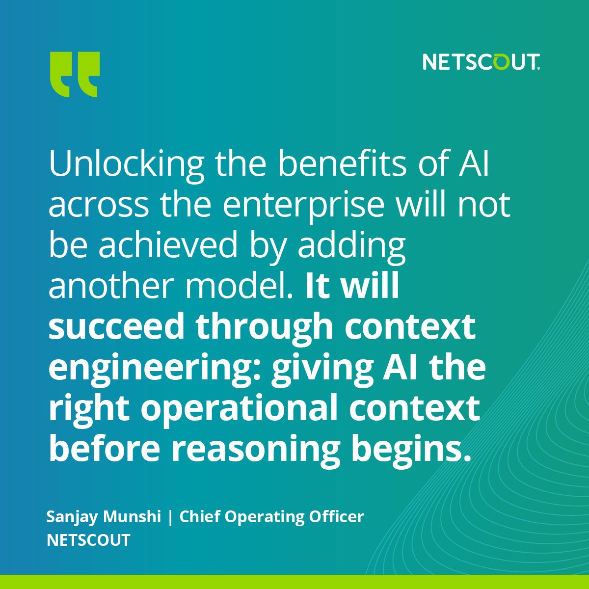 NETSCOUT's tweet photo. Smart Data turns real digital interactions into trusted, compact context that helps enterprise AI get to knowledge faster and more efficiently. 

How much faster? Internal testing showed more than 75% faster time-to-knowledge and more than 25% lower AI token consumption.

See what’s possible with Smart Data.
https://t.co/nmT5rlDKzP