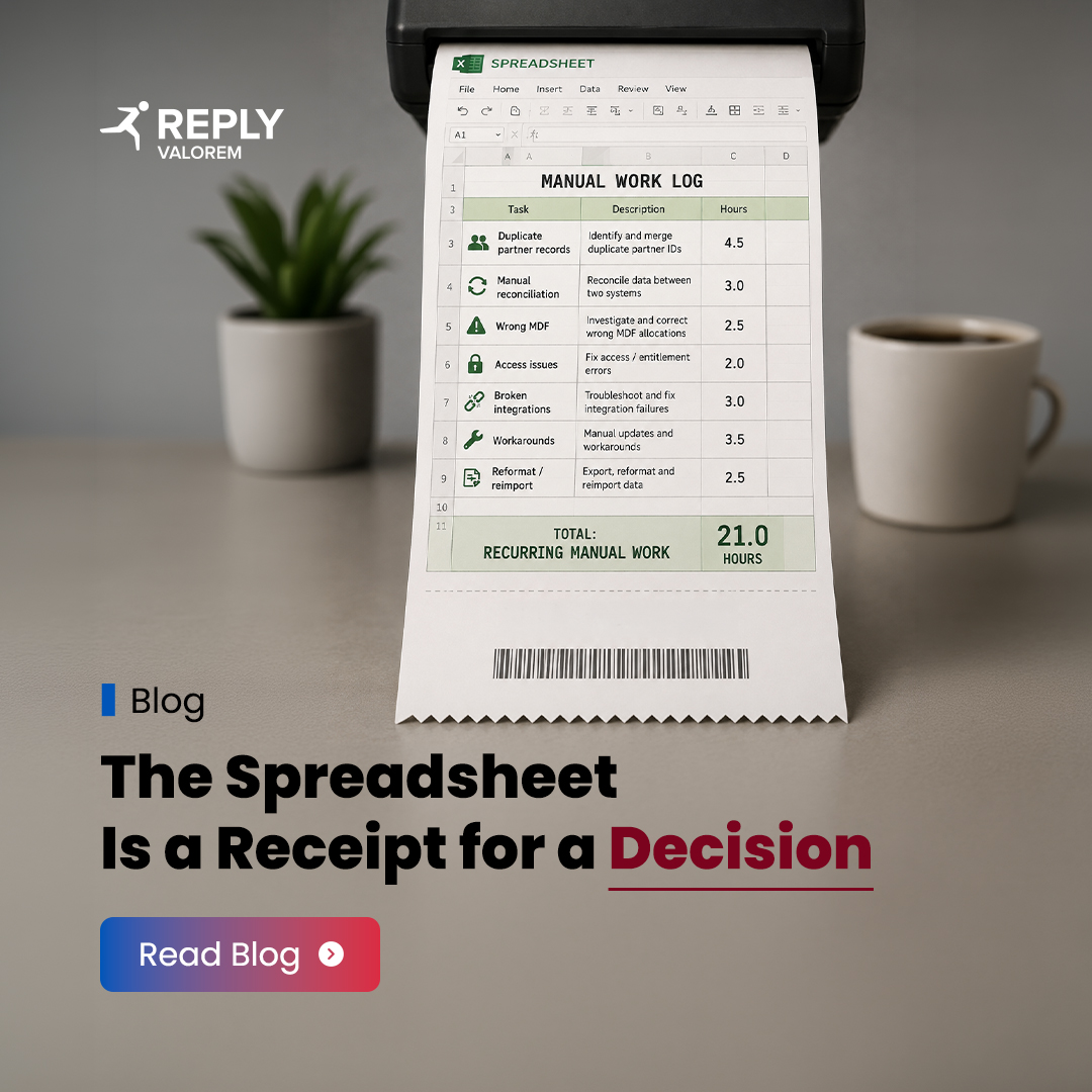 Valorem's tweet photo. Keep track of your partner program with a spreadsheet? In this blog, we explore how recurring operational toil often traces back to decisions made in Data Engineering and Platform, and why fixing the root cause matters more than creating a workaround.
https://t.co/GzYmyoZUfV https://t.co/3oNxOcieLg