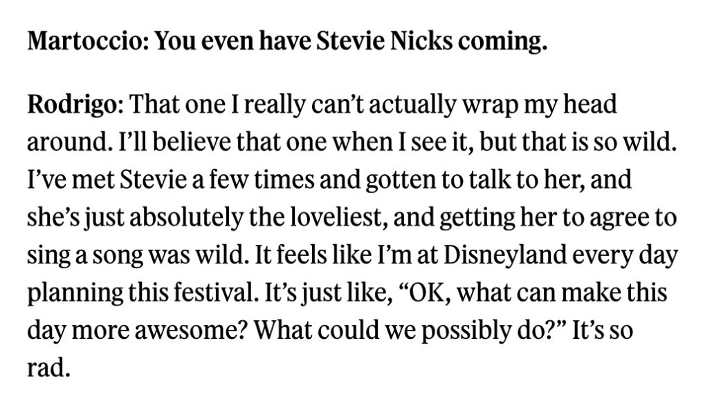 clarxboww's tweet photo. OFFICIALLY FRIENDS!! olivia rodrigo talking about stevie nicks:

“i've met stevie a few times and gotten to talk to her, and she's just absolutely the loveliest, and getting her to agree to sing a song was wild”   🌙🌼 https://t.co/kBhWNnis95