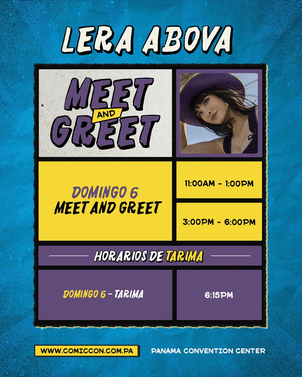 ComicConPanama's tweet photo. ¡Conoce en persona a los artistas invitados de Comic Con Panamá en los Meet and Greet! 🙌

⬅️ Desliza y descubre los horarios en los que podrás tomarte una foto, llevarte un autógrafo o un audio de tus artistas favoritos. 👉🕛 https://t.co/D9DJPJoslJ