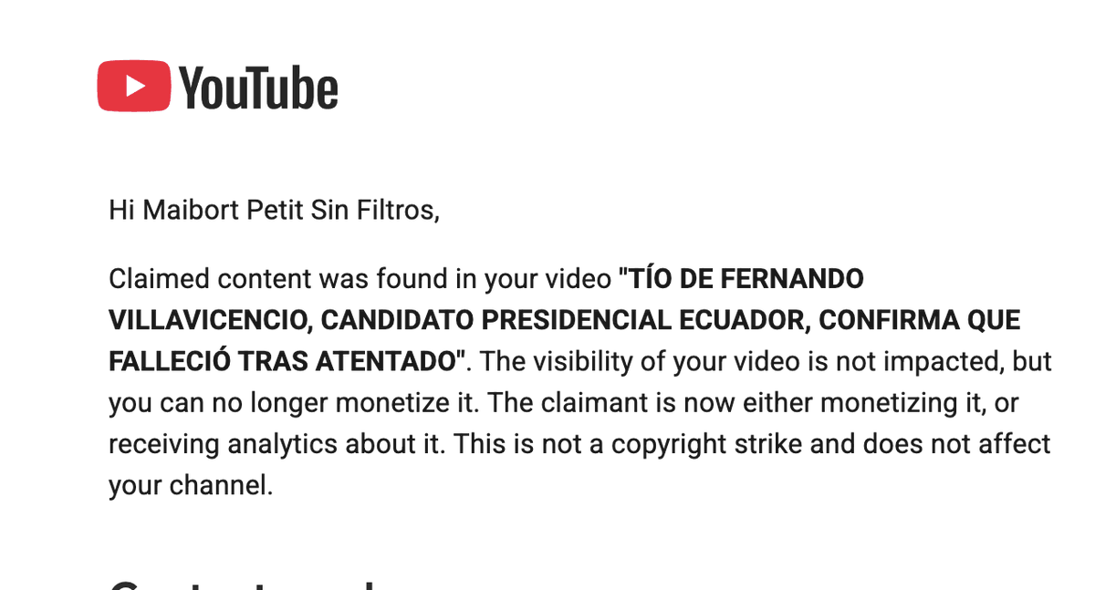 maibortpetit's tweet photo. ALERTA para @YouTube, @TeamYouTube y @Meta: continúa la estrategia para silenciar al periodismo de investigación mediante reclamos falsos y denuncias fraudulentas de copyright.

Desde anoche hemos recibido dos reclamos contra videos publicados en 2021. Ya nos retiraron un video de #SinFiltrosGeopolítica porque el contenido simplemente no le conviene a determinados intereses o no les gustó lo que estábamos informando.

Las plataformas no pueden seguir aceptando acusaciones de terceros sin exigir pruebas claras sobre la titularidad de los contenidos. Esa vulnerabilidad está siendo aprovechada por delincuentes y empresas de “limpieza reputacional” para censurar investigaciones, intimidar periodistas y cerrar cuentas.

Es inadmisible que quienes pretenden ocultar información tengan más derechos que los periodistas que investigan, producen y publican contenido original. Exigimos una revisión humana, transparente e inmediata de estos reclamos y medidas contra quienes abusan deliberadamente del sistema.