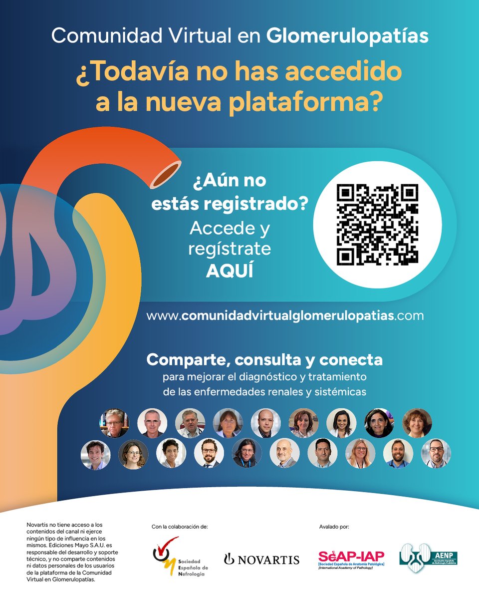 SENefrologia's tweet photo. 💥 NUEVA plataforma Comunidad Virtual en Glomerulopatías👇
🧬 Regístrate y forma parte de la comunidad
🔗 https://t.co/K4gu7CWYUc
👉 ¿Qué encontrarás? 
💬 Posts sobre novedades y casos clínicos reales
🎥 Webinars exclusivos
🏆 Concursos de casos clínicos 
📊 Encuestas formativas
✅ Avalado por @SEAP_IAP y AENP, con la colaboración de la @SENefrologia y @NovartisSpain
