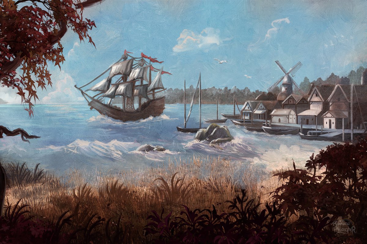Rainbowphiloso1's tweet photo. D&D campaign commission done for the wonderful Jeremiah Billing ^^
Painted in Photoshop, stock used from unsplashed and my own resources.
#dnd #dungeonsanddragons #ocean #water #ship #boat #village #clouds #waves #daytime #autumn #mountains https://t.co/KCZmr8GfP8