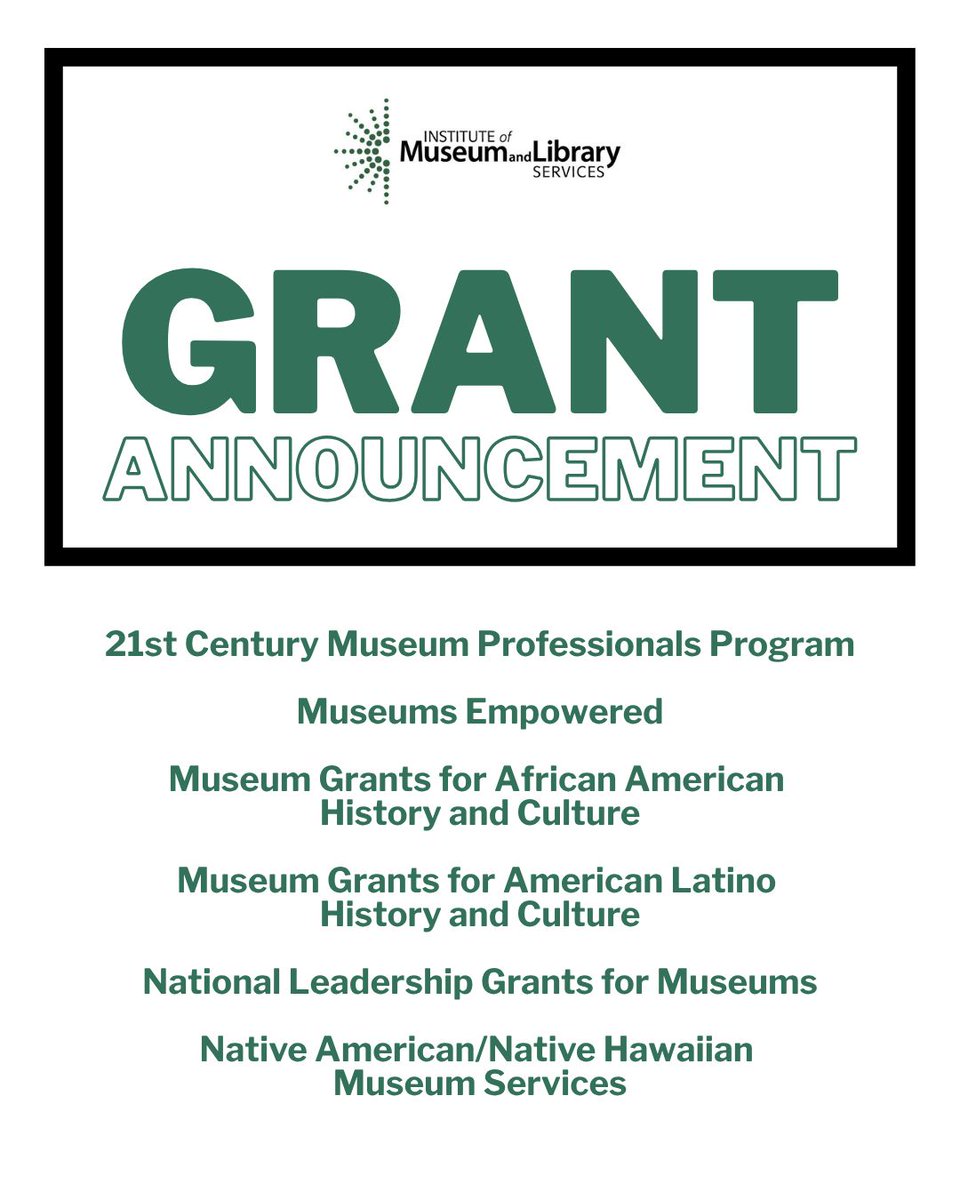 US_IMLS's tweet photo. IMLS is proud to announce the first group of our Fiscal Year 2026 discretionary museum grant recipients. https://t.co/4aNi3yCFCX