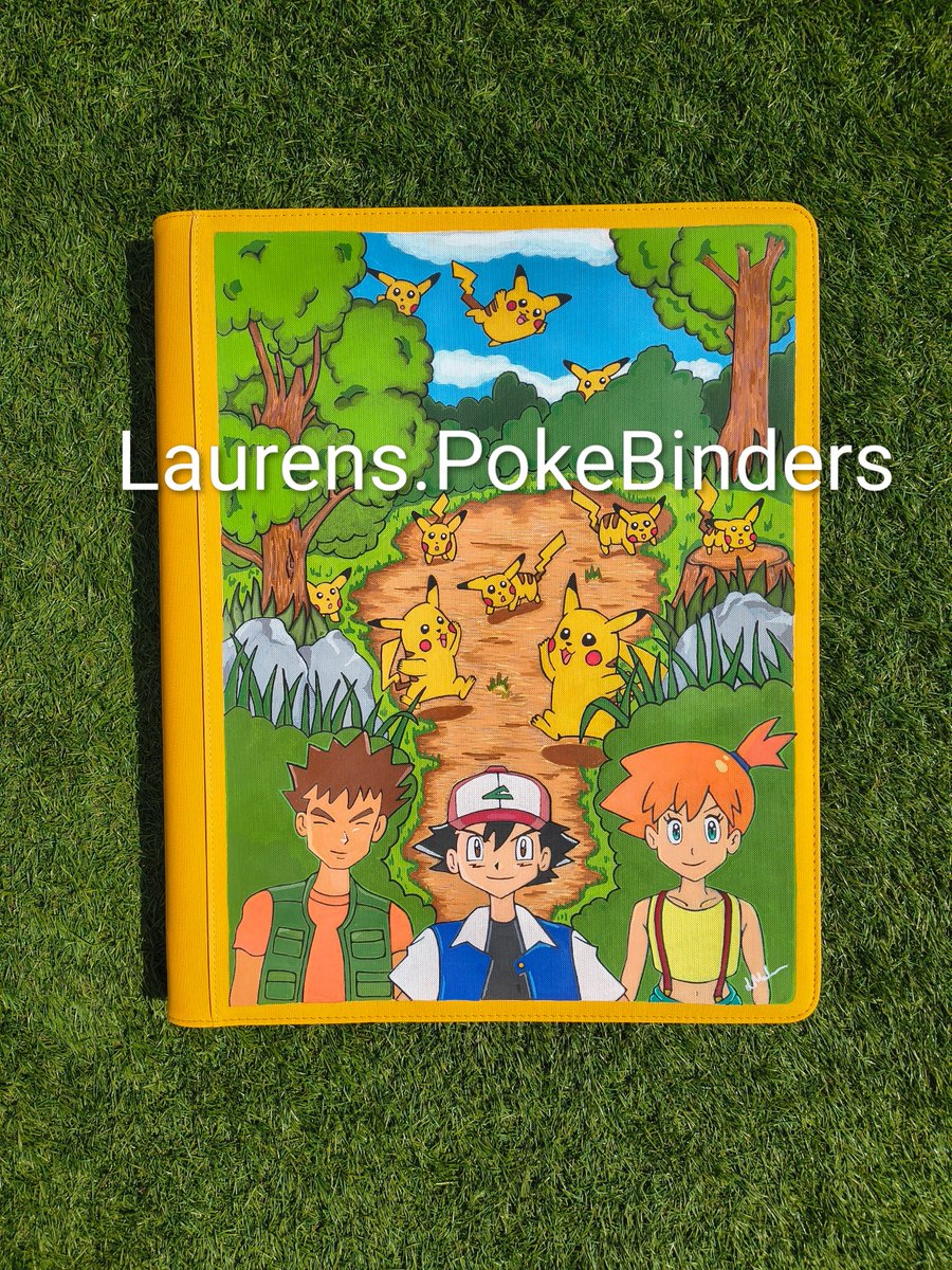 LauPokeBinders's tweet photo. Another commission piece! 

A very busy Pika party binder. 

My biggest binder done yet - 16 pocket top loader binder (Around A3 size!) 

#pokemonㅤㅤㅤ #pikachu #pokemontcg #art #brock
#ash #misty https://t.co/2Z4yRd3IPV