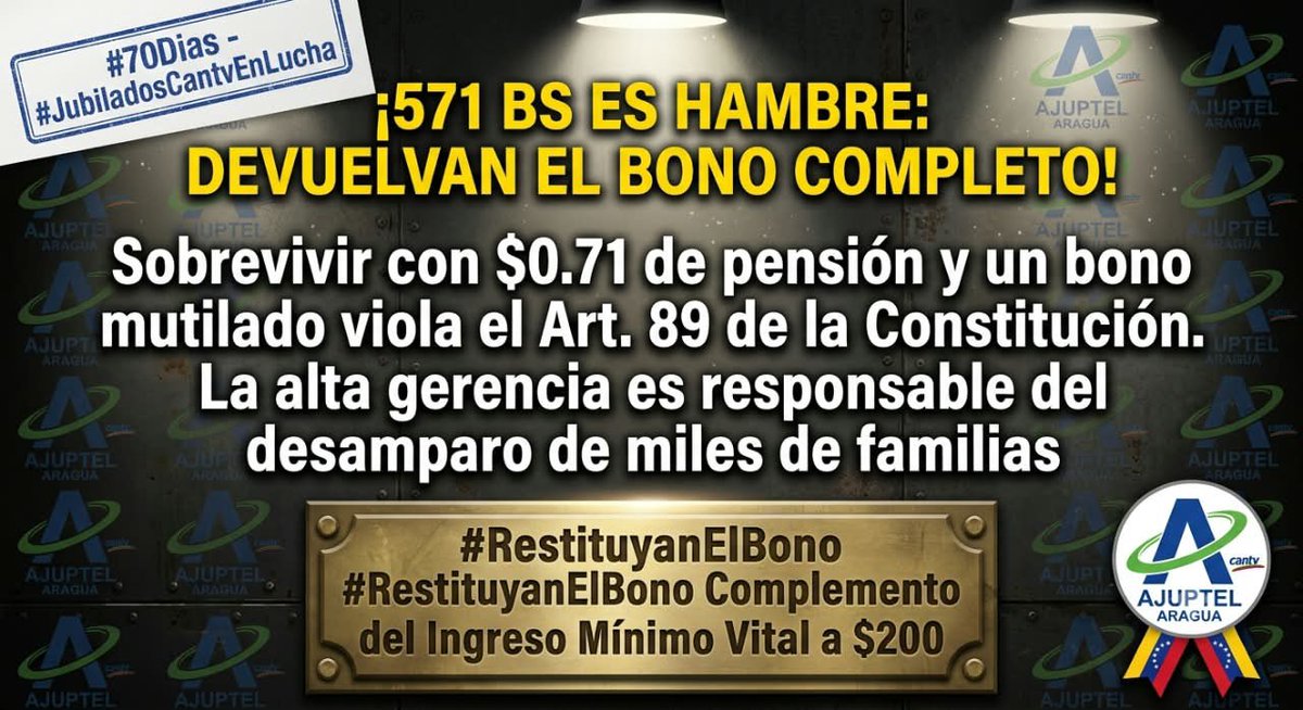 LazaballetNail's tweet photo. #3Sept Marianela Minguet y Gcia. Laboral: ¡una pensión de $0.71 más la sustracción de $50 nos empuja a la miseria! @SalaPrensaCantv violan el Art 89 CRBV. #JubiladosCantvEnLucha no callarán en #70Dias hasta que #RestituyanElBono Vital a $200 @Dinorahfiguera @FSM_WFTU @la_patilla https://t.co/hG2deE4G6B