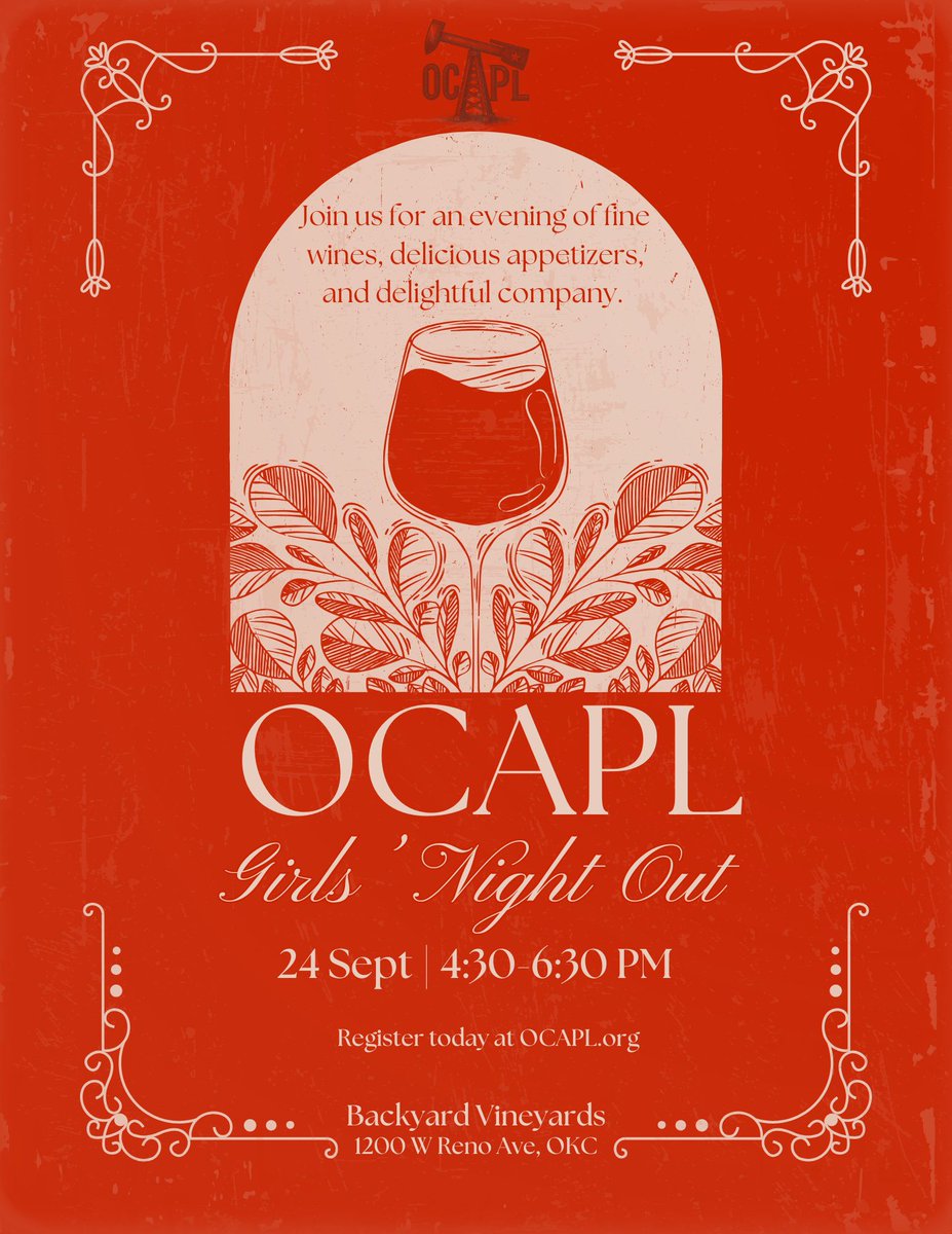 OCAPL's tweet photo. Ladies, please join us for an Autumn Girls' Night Out even at Backyard Vineyards!

Register today! https://t.co/bAI8pmb6x5