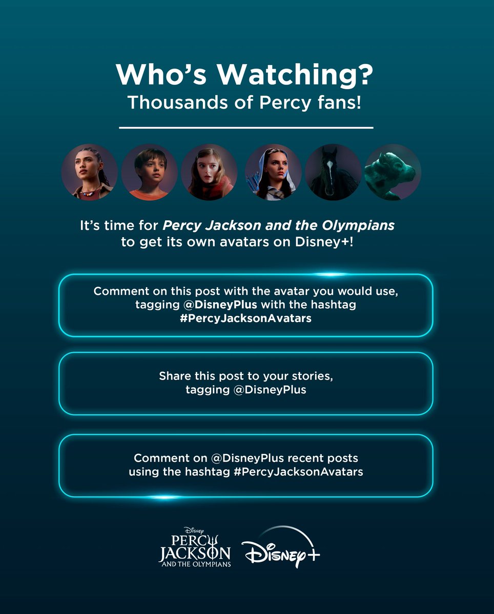 PercyJacksoon's tweet photo. A busca pelos #PercyJacksonAvatars continua! 🔥💙 Comentem este post com qual dos personagens você utilizaria na plataforma, marcando o @disneyplus e @disneyplusbr.

Não se esqueçam de compartilhar nas outras redes, e comentar as publicações do streaming com a tag. https://t.co/r3du4zjz8F