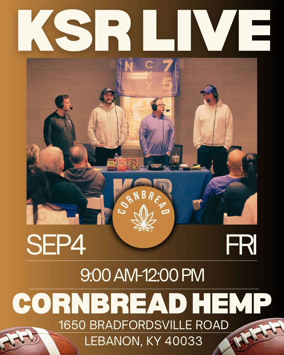 DrewFranklinKSR's tweet photo. We're heading to @CornbreadHemp's farm for Friday's show. 

Join us in Lebanon for the last one before football season. Wear sunscreen. https://t.co/GvkpIJWorJ