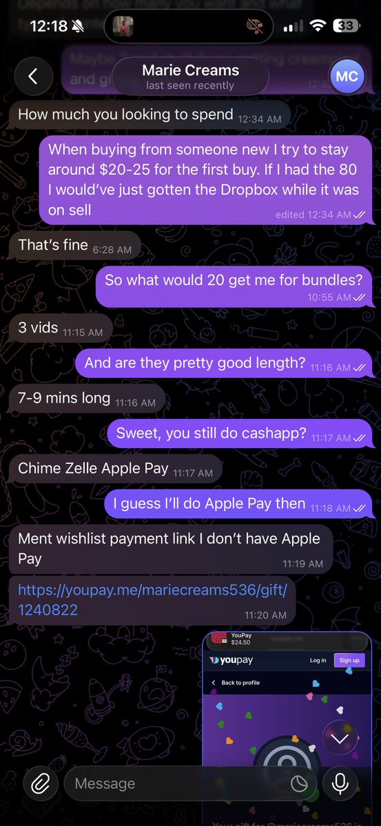 T414360057's tweet photo. @mariecreams is scamming people over on telegram. I bought content from them Tuesday and after not getting a response after paying, I came to their Twitter to try and get answers and was blocked this morning

#nsfwtwt #buyingcontent #Scam https://t.co/v48GjiNCCn