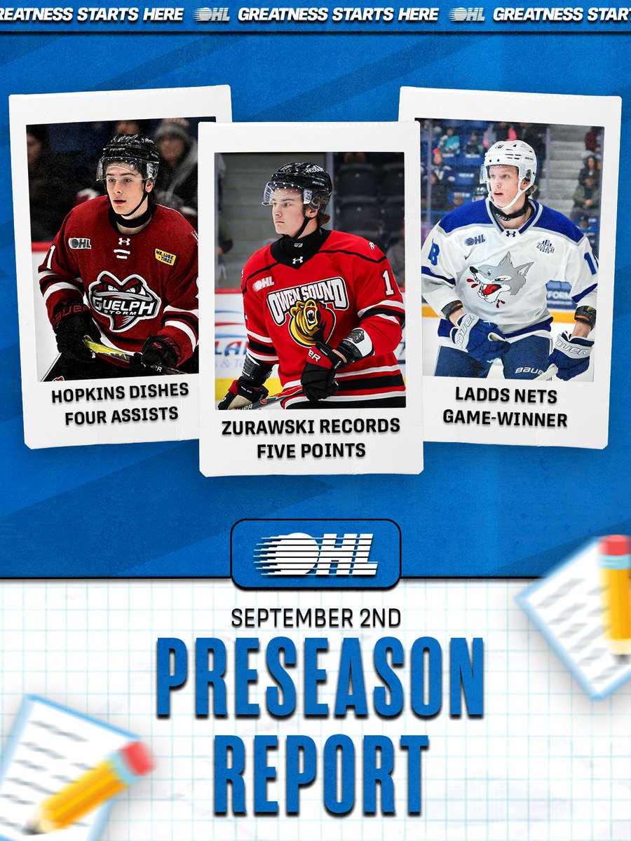 OHLHockey's tweet photo. The points were piling up Wednesday night 📈🔥

Big offensive performances highlighted the latest night of #OHL preseason action.

Recap 🗞️: https://t.co/0Xd8Ybx9t0 https://t.co/RycmLYfooV