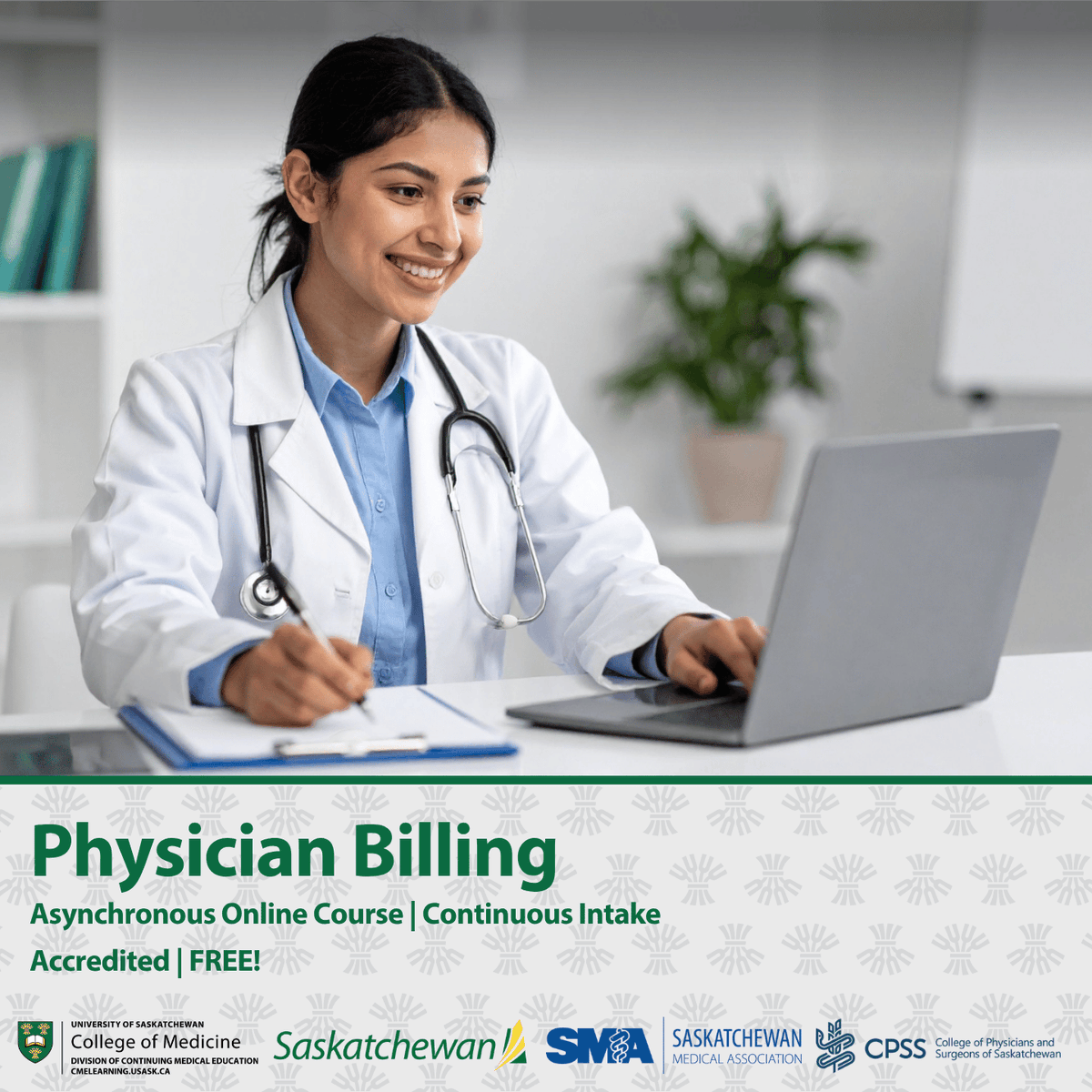 usask_CME's tweet photo. Register today for the FREE Physician Billing online course! The accredited course provides foundational knowledge to navigate the Physician Payment Schedule, submit accurate claims, &amp; maintain compliance with billing requirements in SK. https://t.co/GO70CtLMRI https://t.co/KZjRk9jk4g