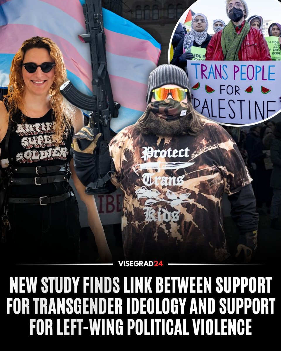 visegrad24's tweet photo. A new study involving researchers from Rutgers University, the Manhattan Institute and Network Contagion Research Institute found that people who scored higher in support for transgender-related beliefs were also more likely to show left-wing authoritarian attitudes and justify political violence.

Researchers surveyed 1,208 U.S. adults and measured their views on gender identity alongside their willingness to justify acts including killing Donald Trump or Charlie Kirk, killing UnitedHealthcare CEO Brian Thompson, setting fire to ICE buildings, damaging wealthy people's property and violence against police. The researchers concluded that gender ideology was associated with greater support for political violence.