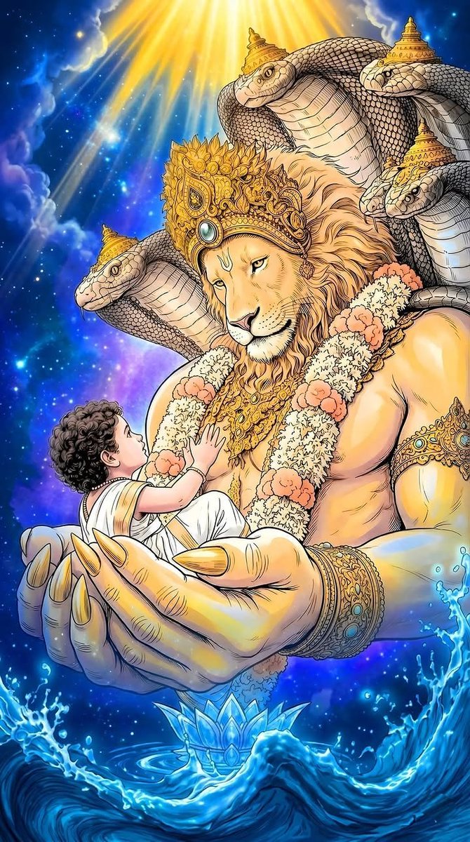 KevatRamKa's tweet photo. जिन भयंकर नखों से हिरण्यकश्यप का वक्षस्थल विदीर्ण किया था, उन्हीं कोमल हाथों से भगवान ने प्रह्लाद को गोद में उठा लिया, सिर पर अभयहस्त रखा और वात्सल्य से चेहरा निहारने लगे। https://t.co/nH04sNZKo5